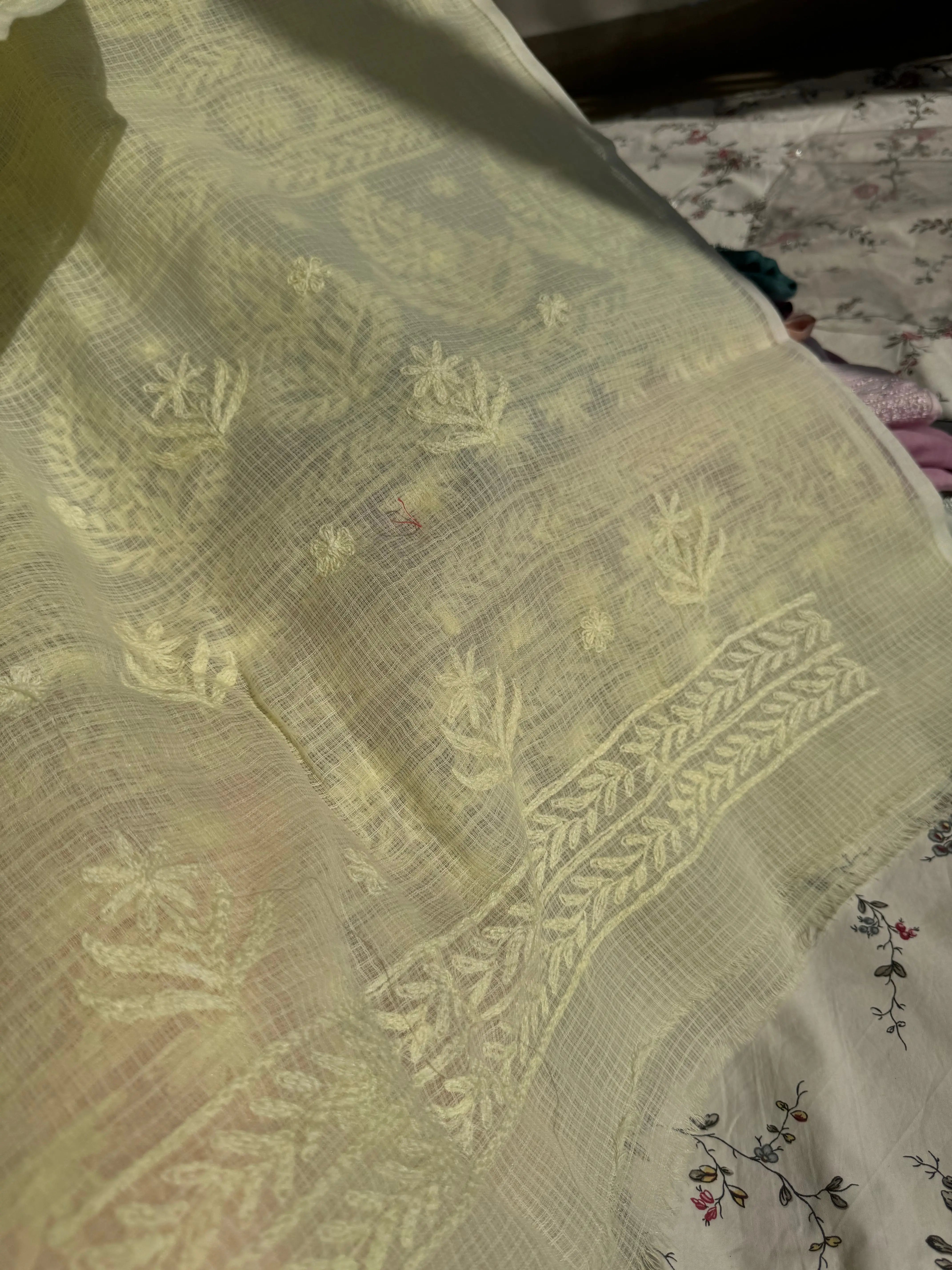 Kota Chikankari saree in Lemon Green ARIAA CHIKANKARI