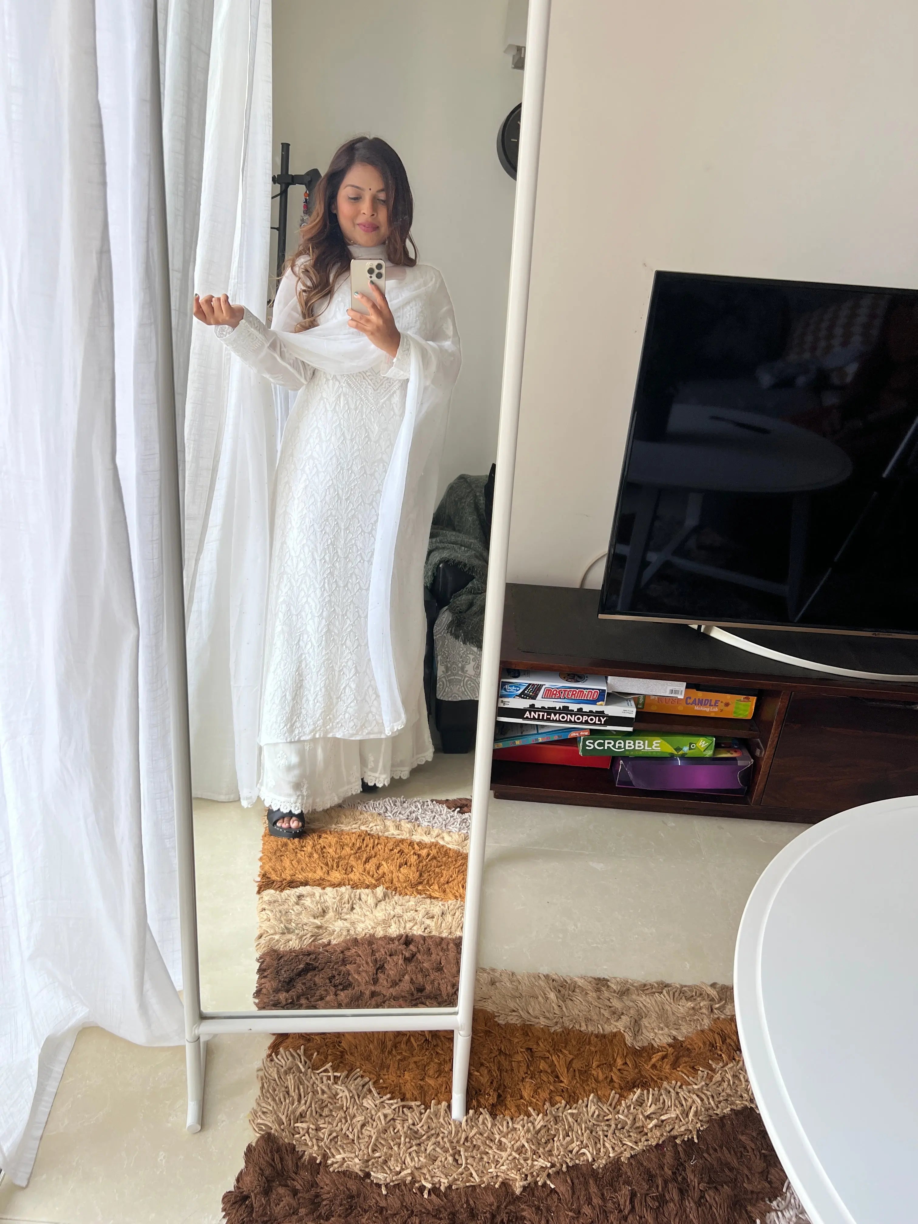 Viscose Plazzo Set - White ARIAA CHIKANKARI