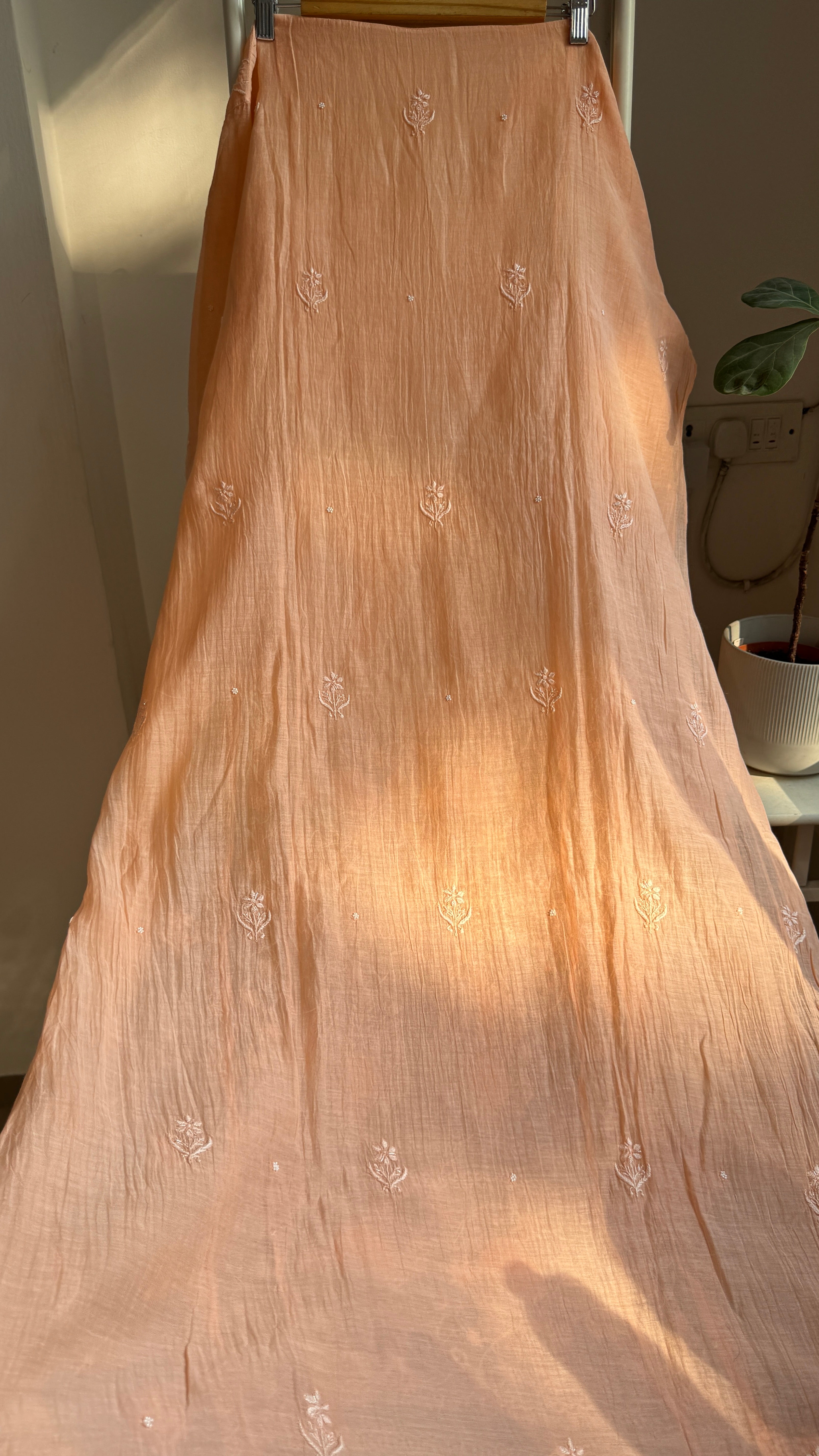 Mul Chanderi Chikankari Anarkali - Orange 2