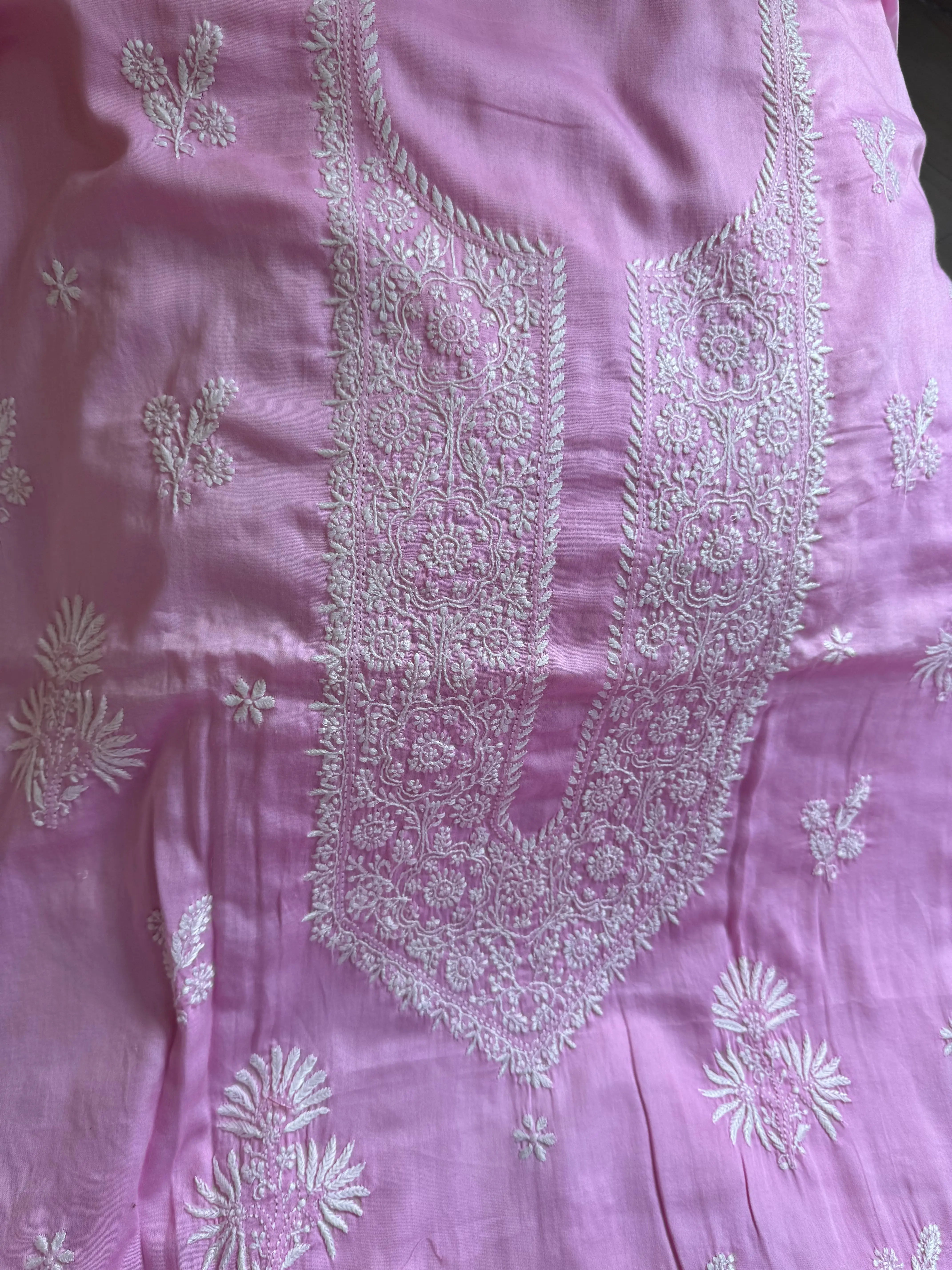 Mul cotton -Unstitched Pink Kurti  - ARIAA CHIKANKARI ARIAA CHIKANKARI
