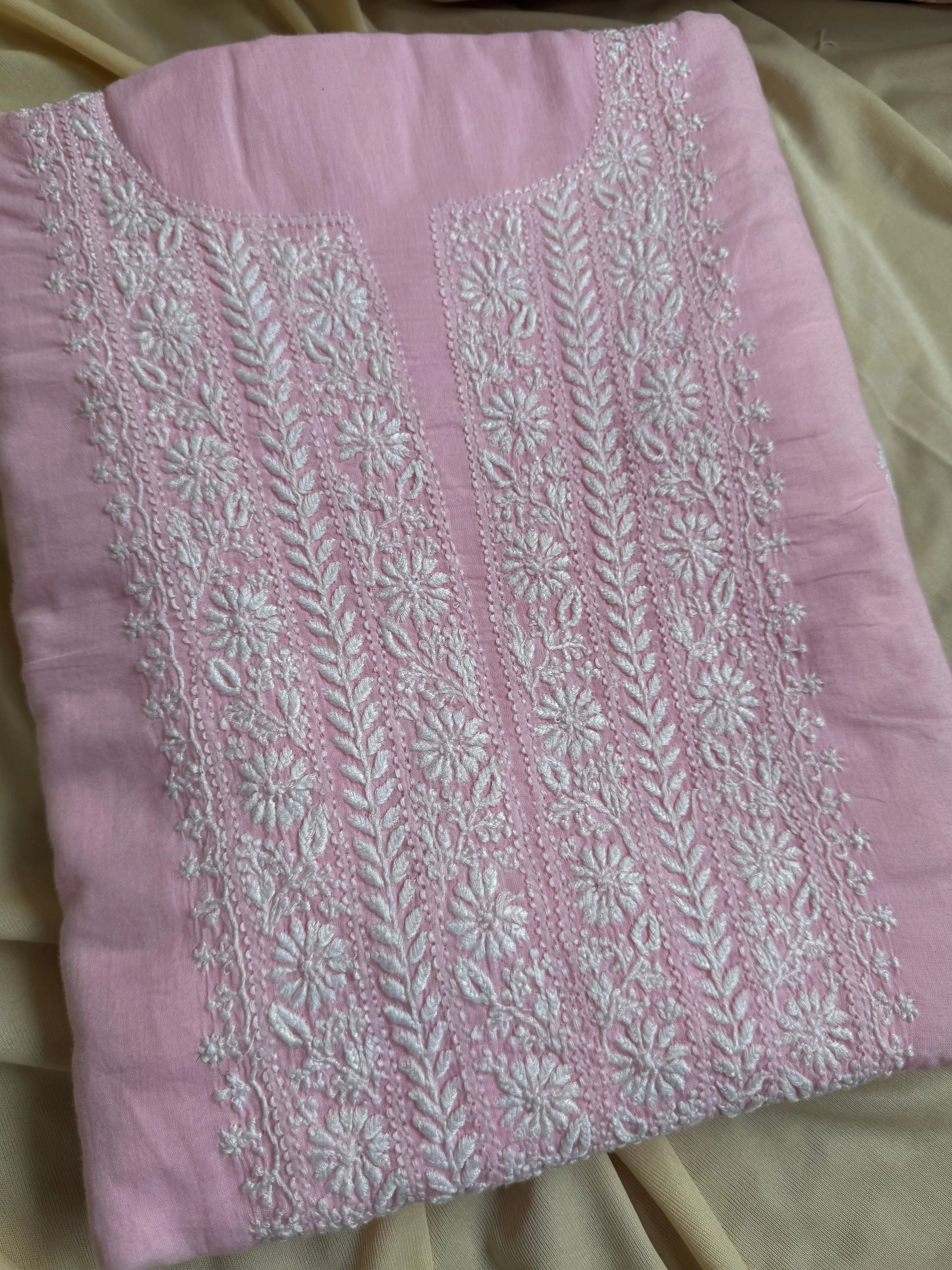 Mul cotton -Unstitched set - Pink Kurti with Dupatta - ARIAA CHIKANKARI ARIAA CHIKANKARI