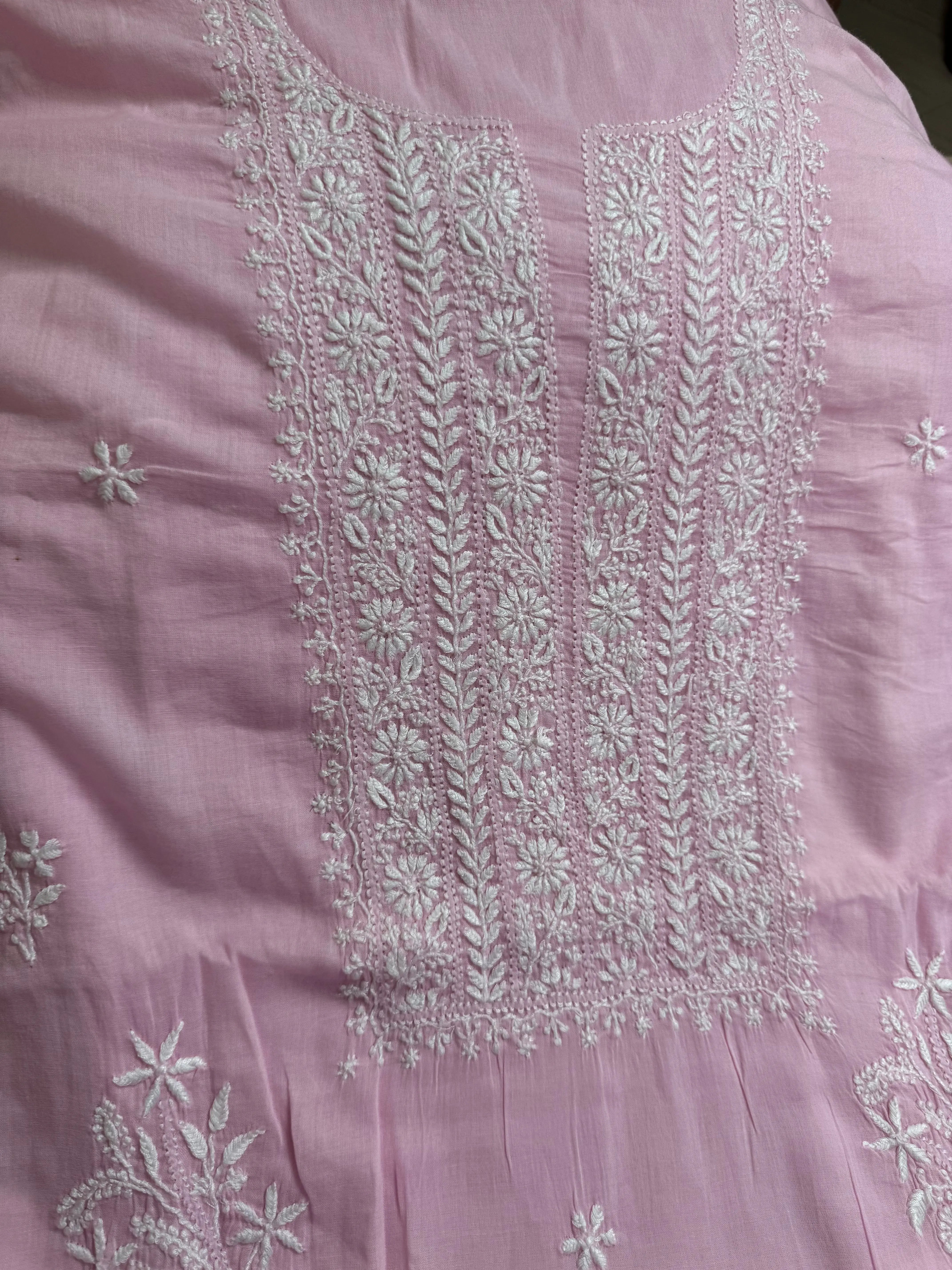 Mul cotton -Unstitched set - Pink Kurti with Dupatta - ARIAA CHIKANKARI ARIAA CHIKANKARI