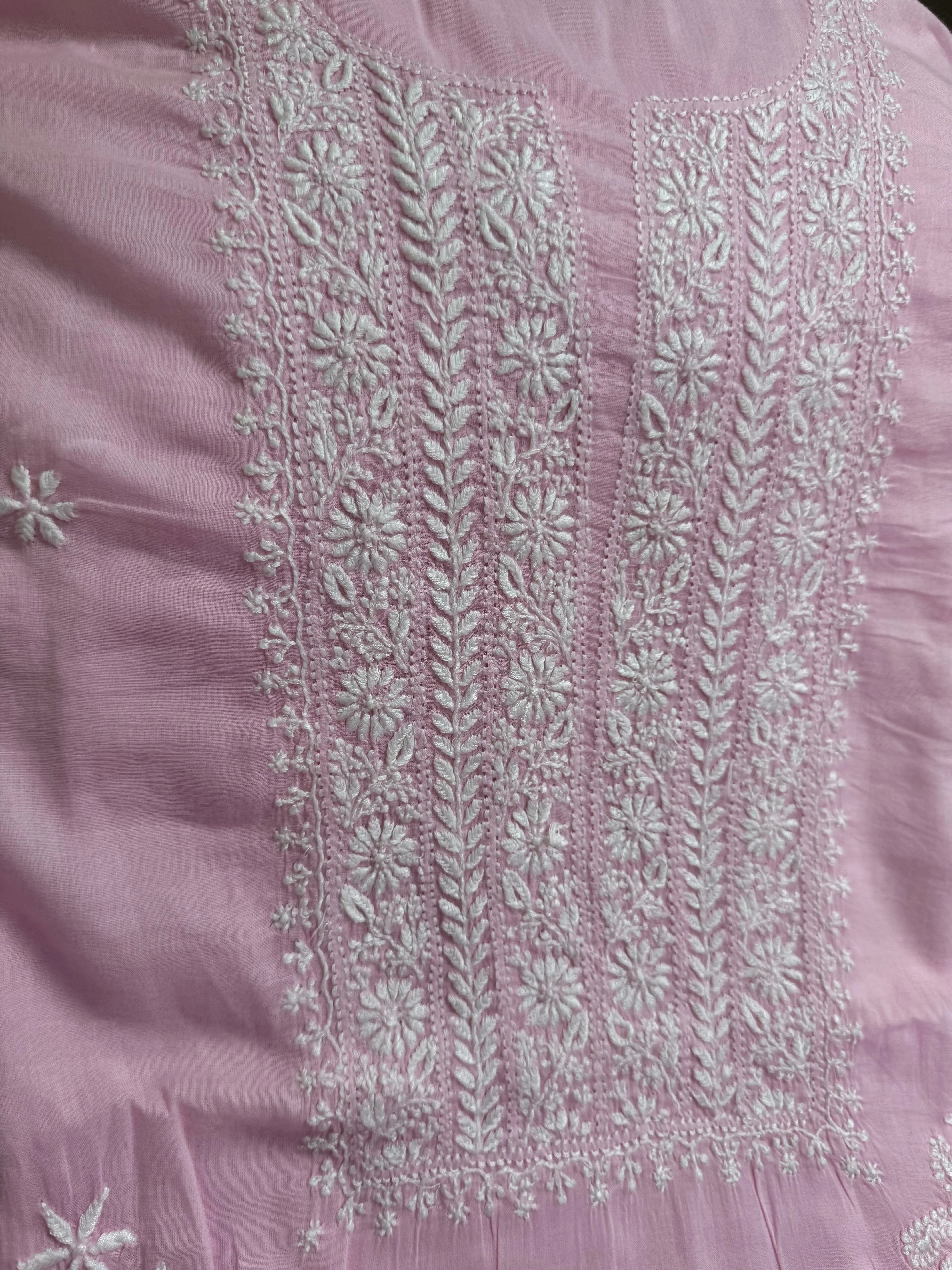 Mul cotton -Unstitched set - Pink Kurti with Dupatta - ARIAA CHIKANKARI ARIAA CHIKANKARI