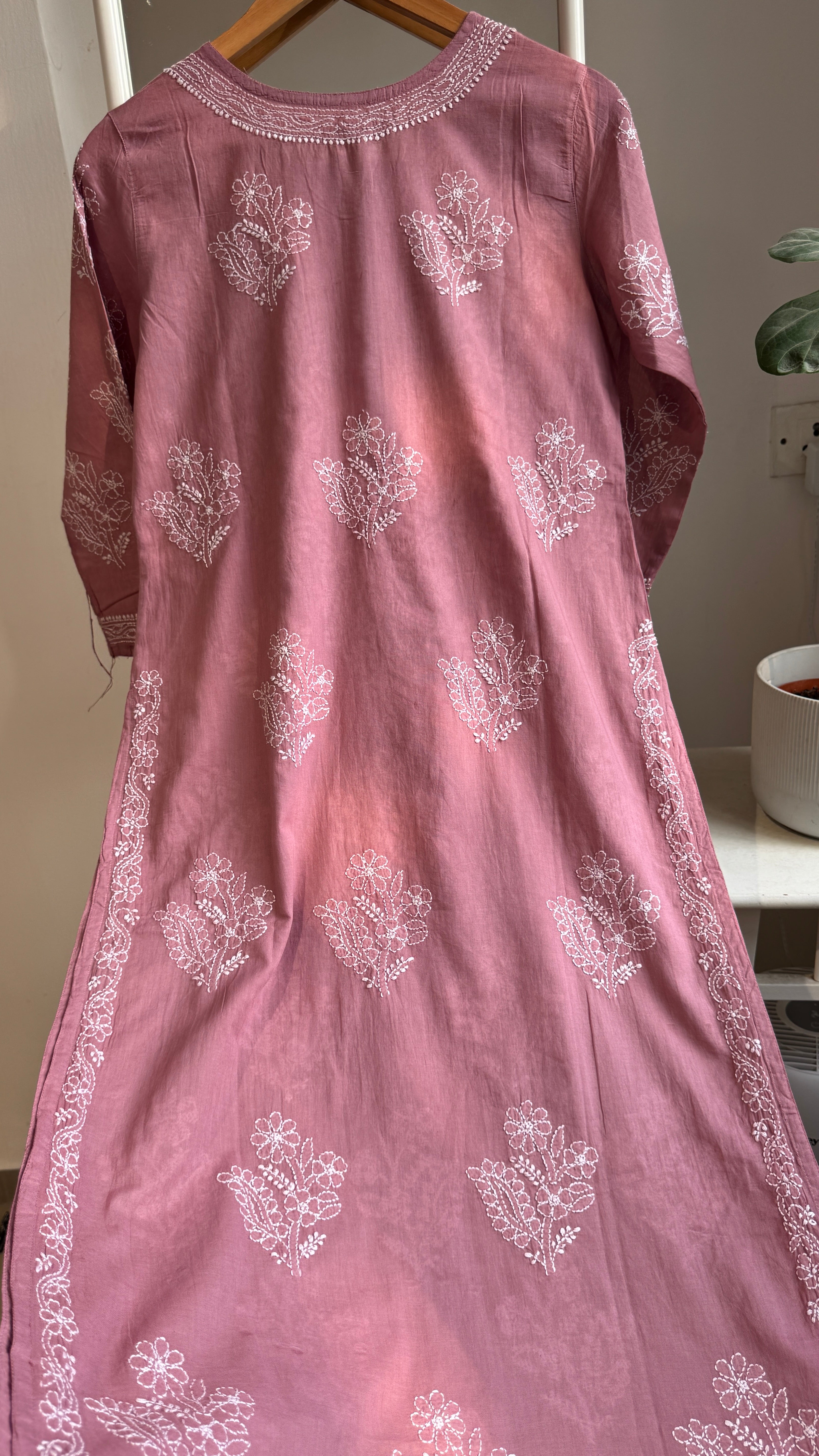 Mul Cotton Mauve Pink Chikankari Kurti - Saaz Collection