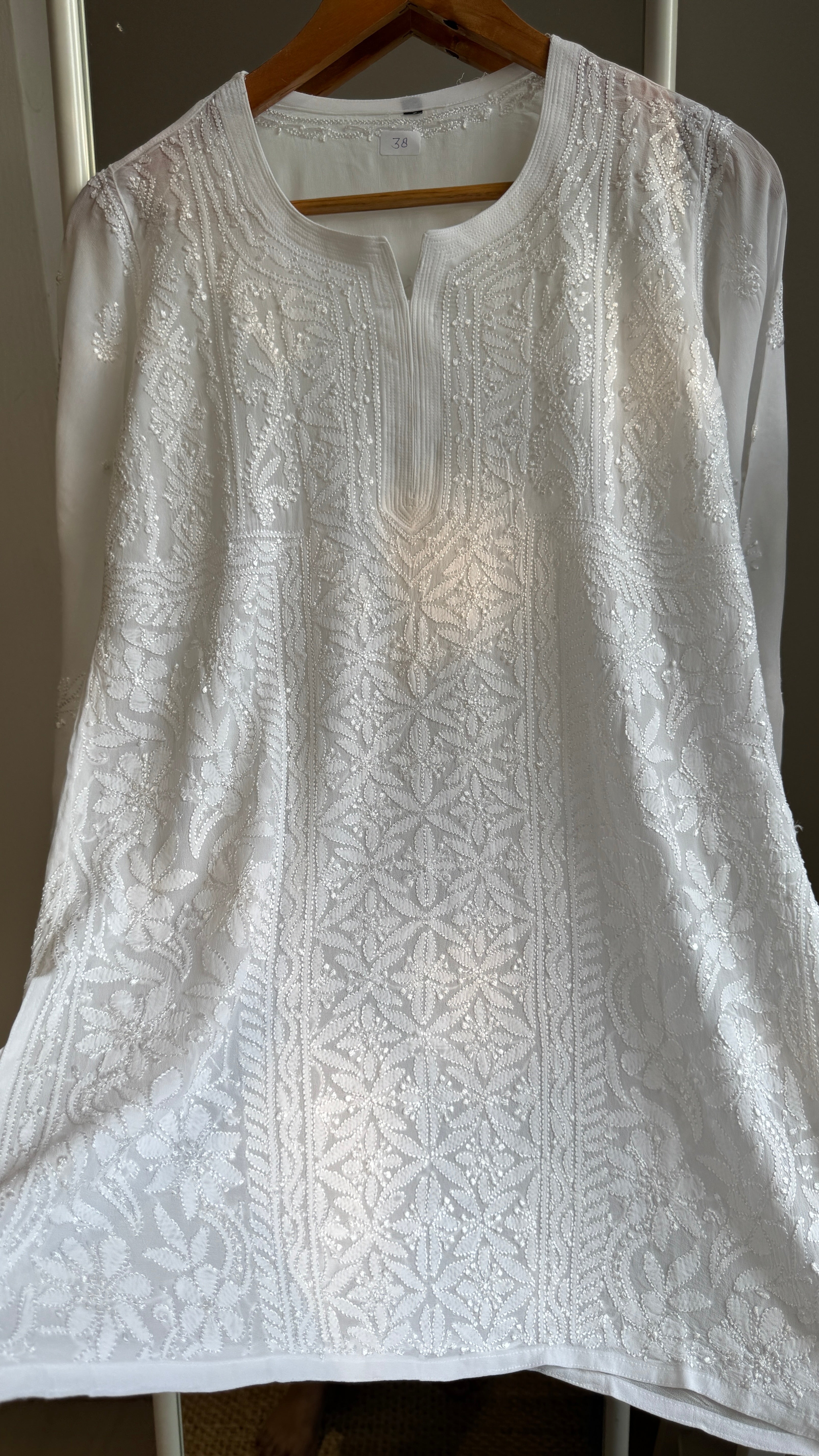 Chikankari Viscose Georgette short Top in White