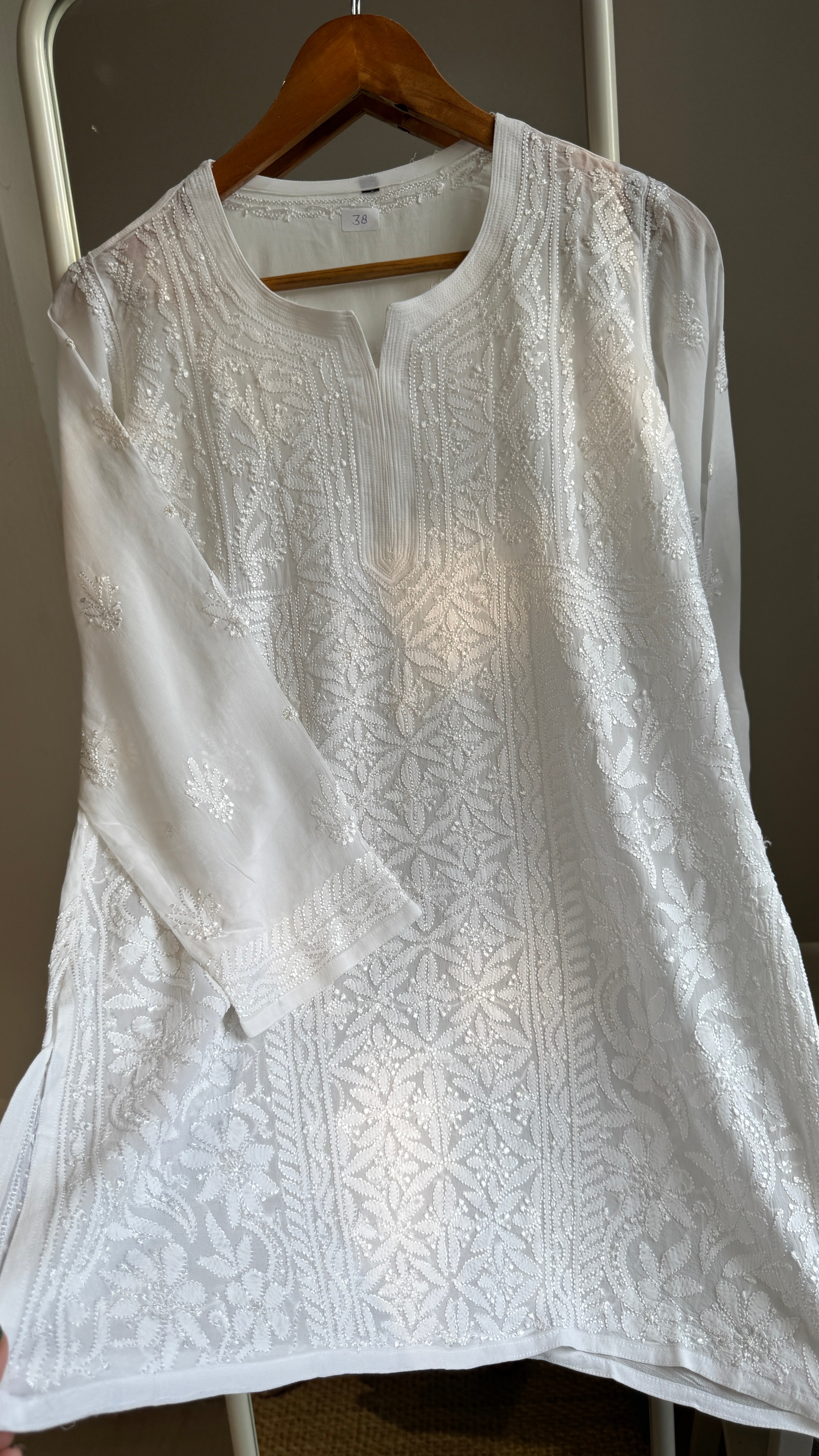 Chikankari Viscose Georgette short Top in White
