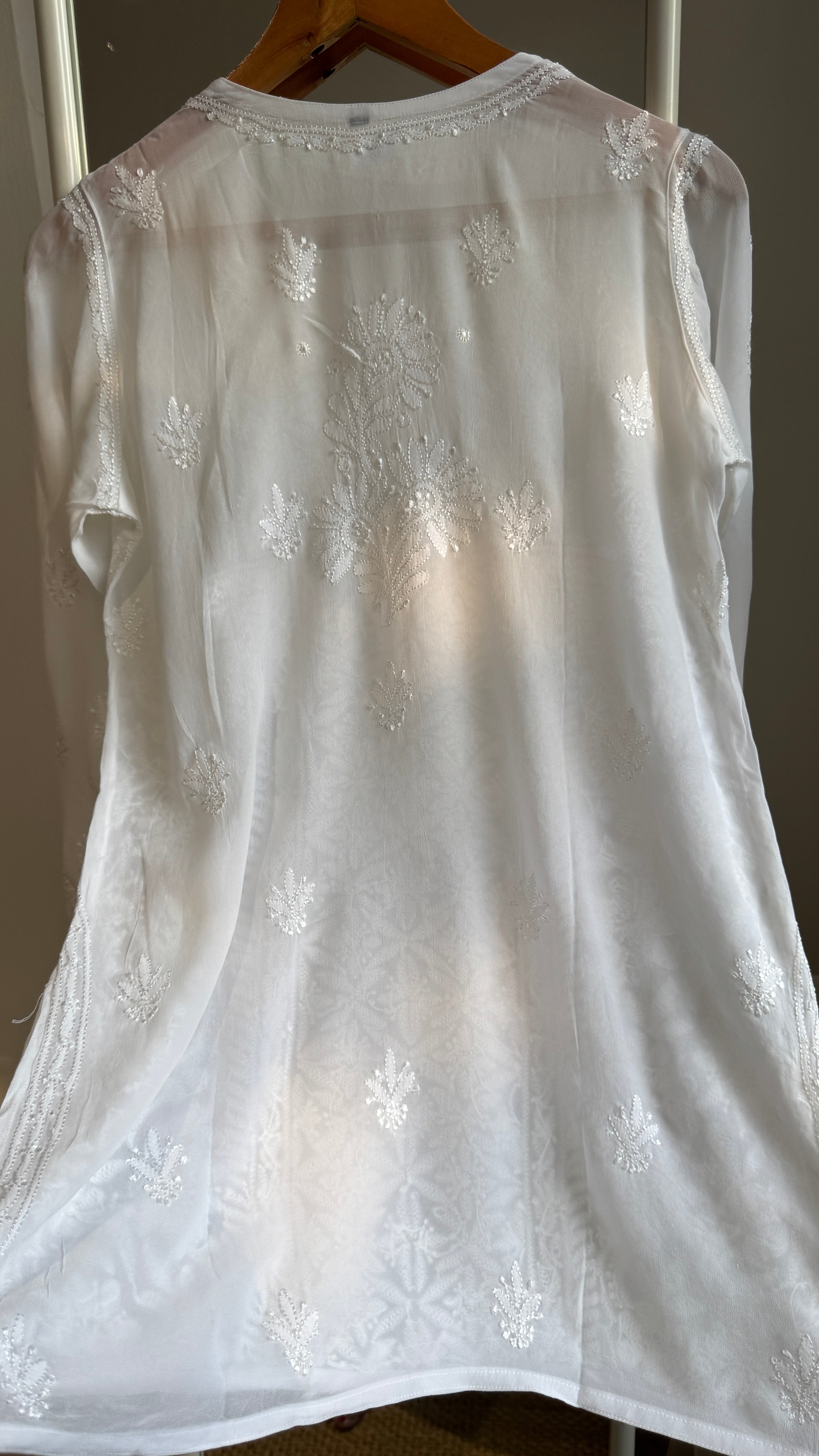 Chikankari Viscose Georgette short Top in White