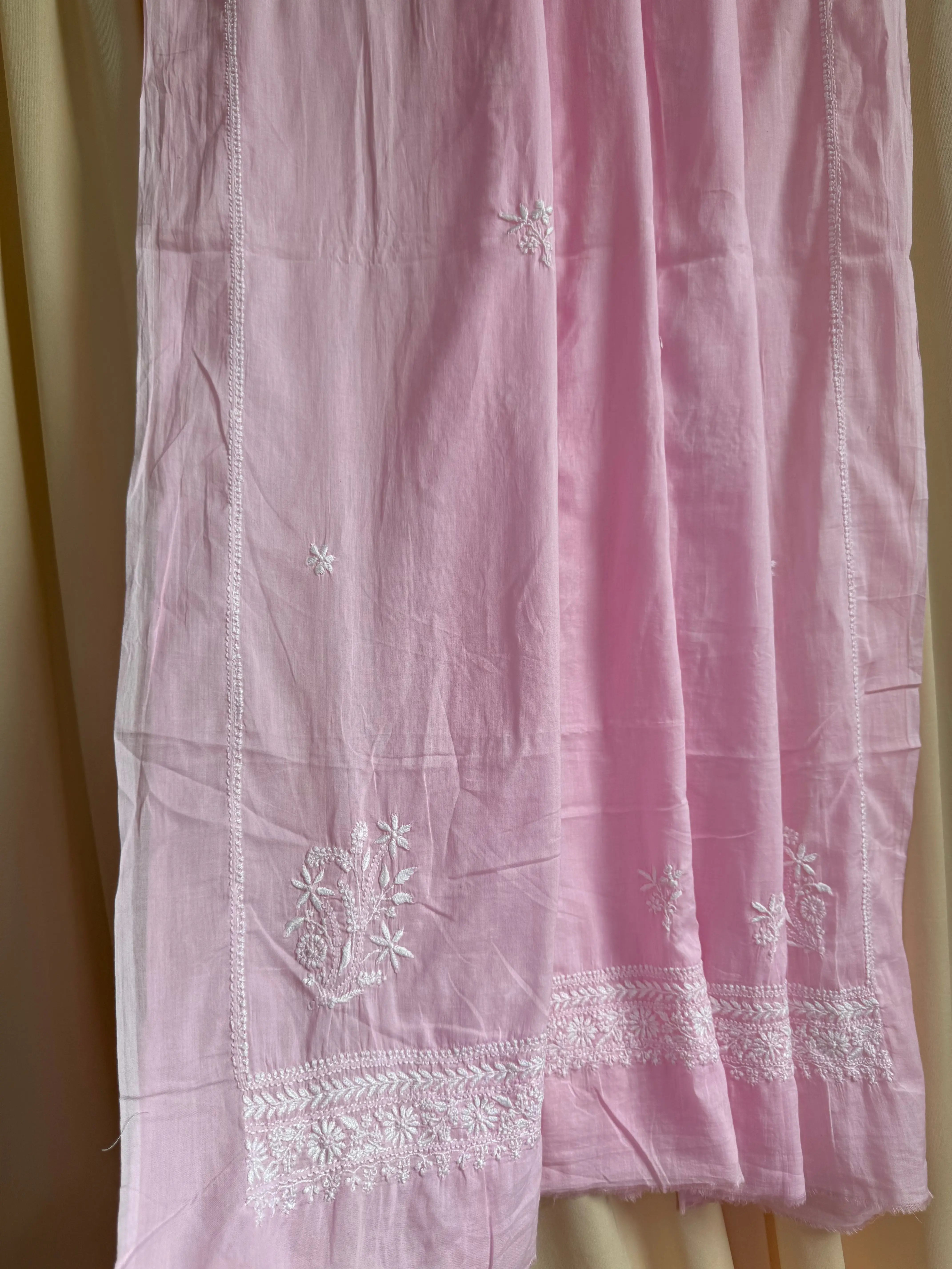 Mul cotton -Unstitched set - Pink Kurti with Dupatta - ARIAA CHIKANKARI ARIAA CHIKANKARI