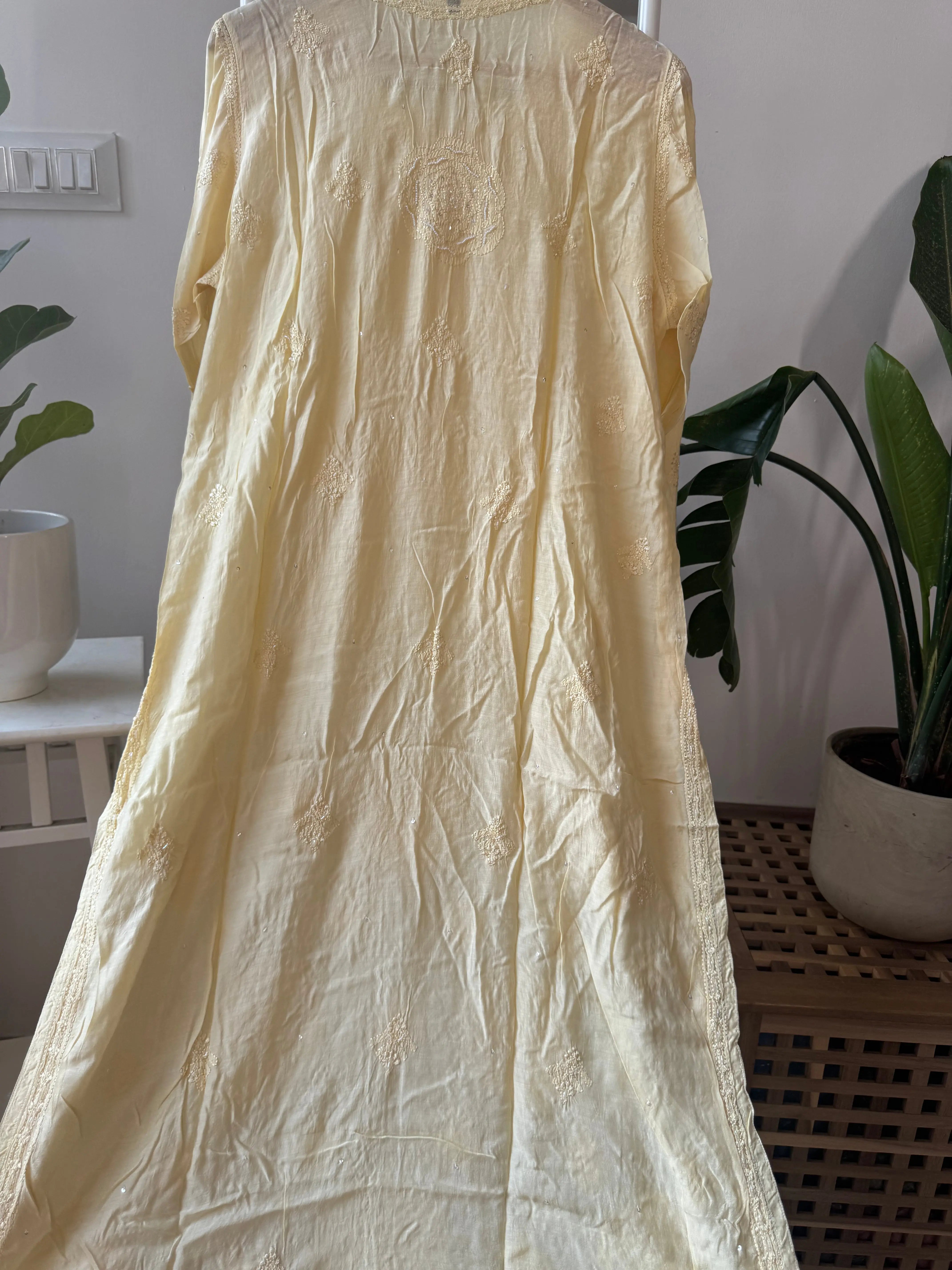 Muslin Chikankari Kurti with Pearl Work - Cream ARIAA CHIKANKARI