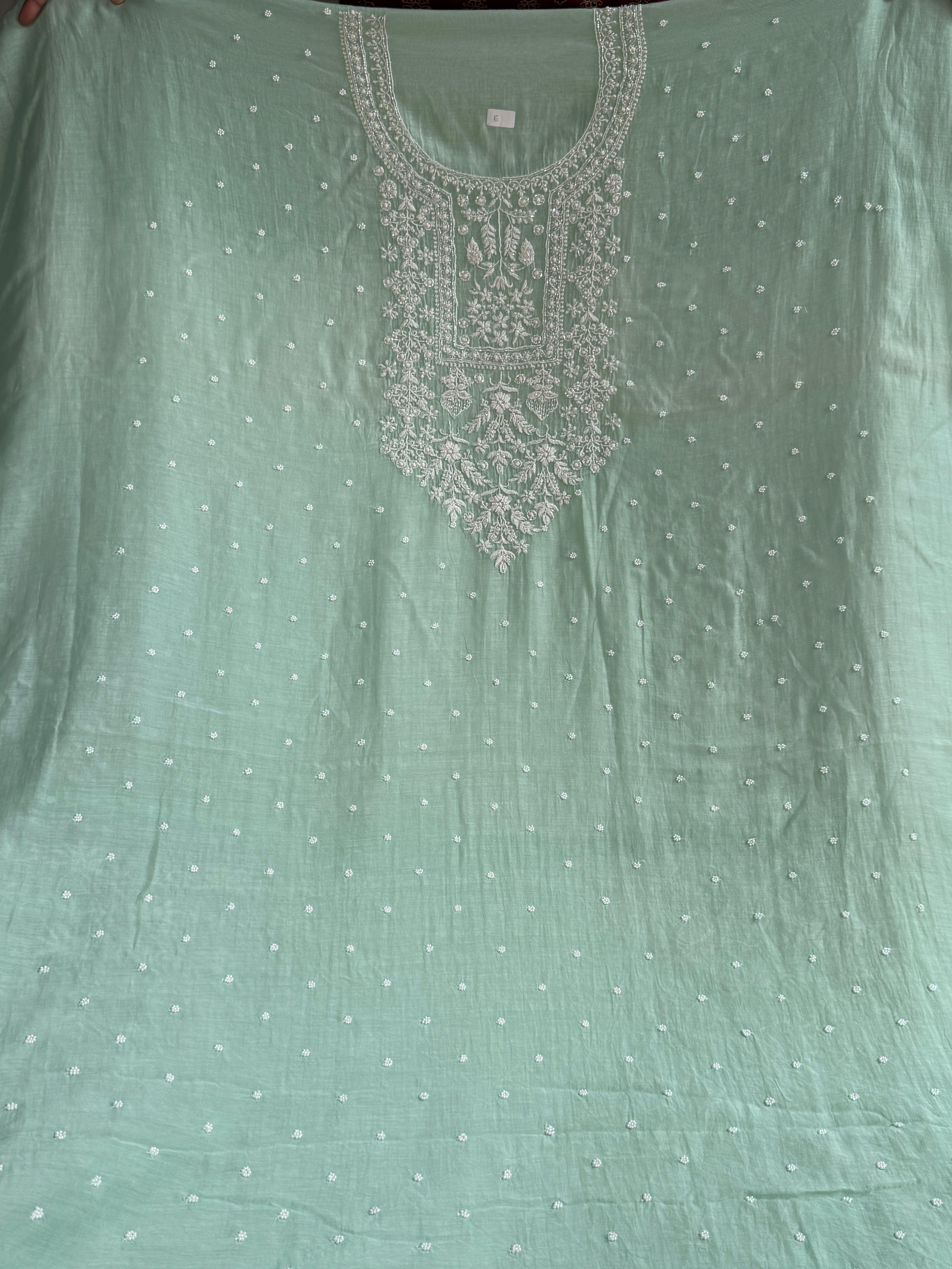 Mul Chanderi Chikankari - Unstitched Set - Sea Blue