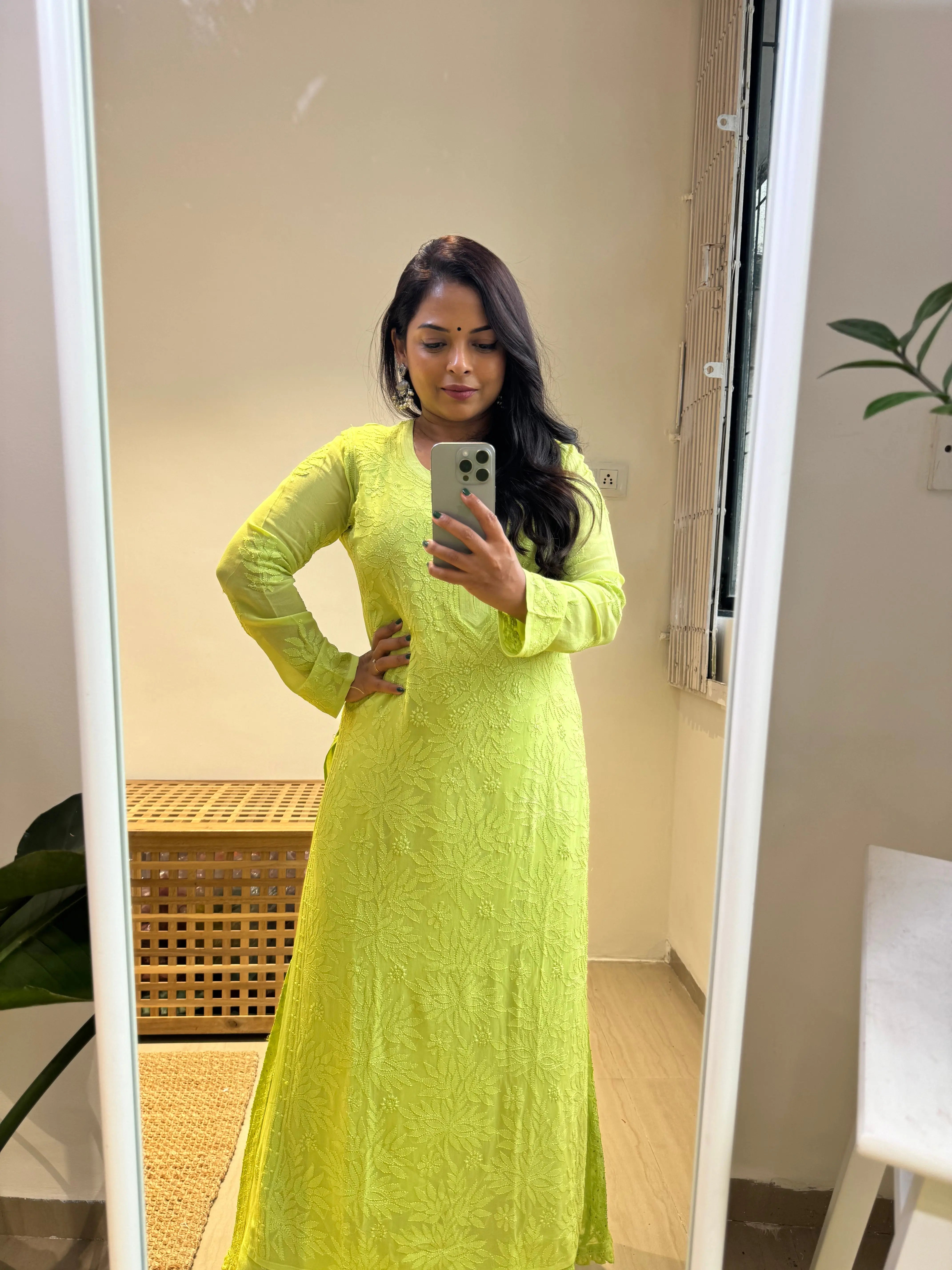 Viscose Kurti - Bright Green ARIAA CHIKANKARI