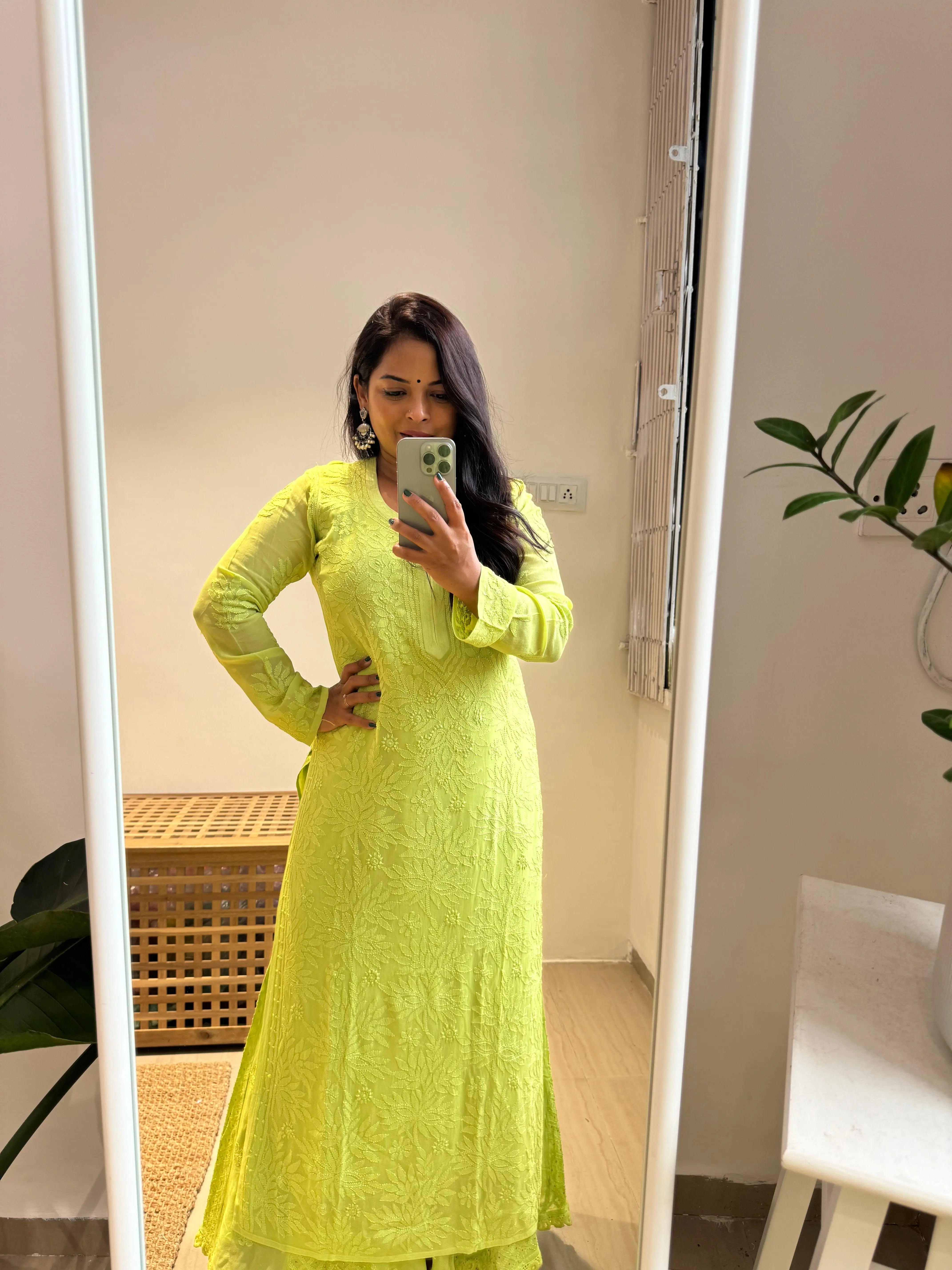 Viscose Kurti - Bright Green ARIAA CHIKANKARI