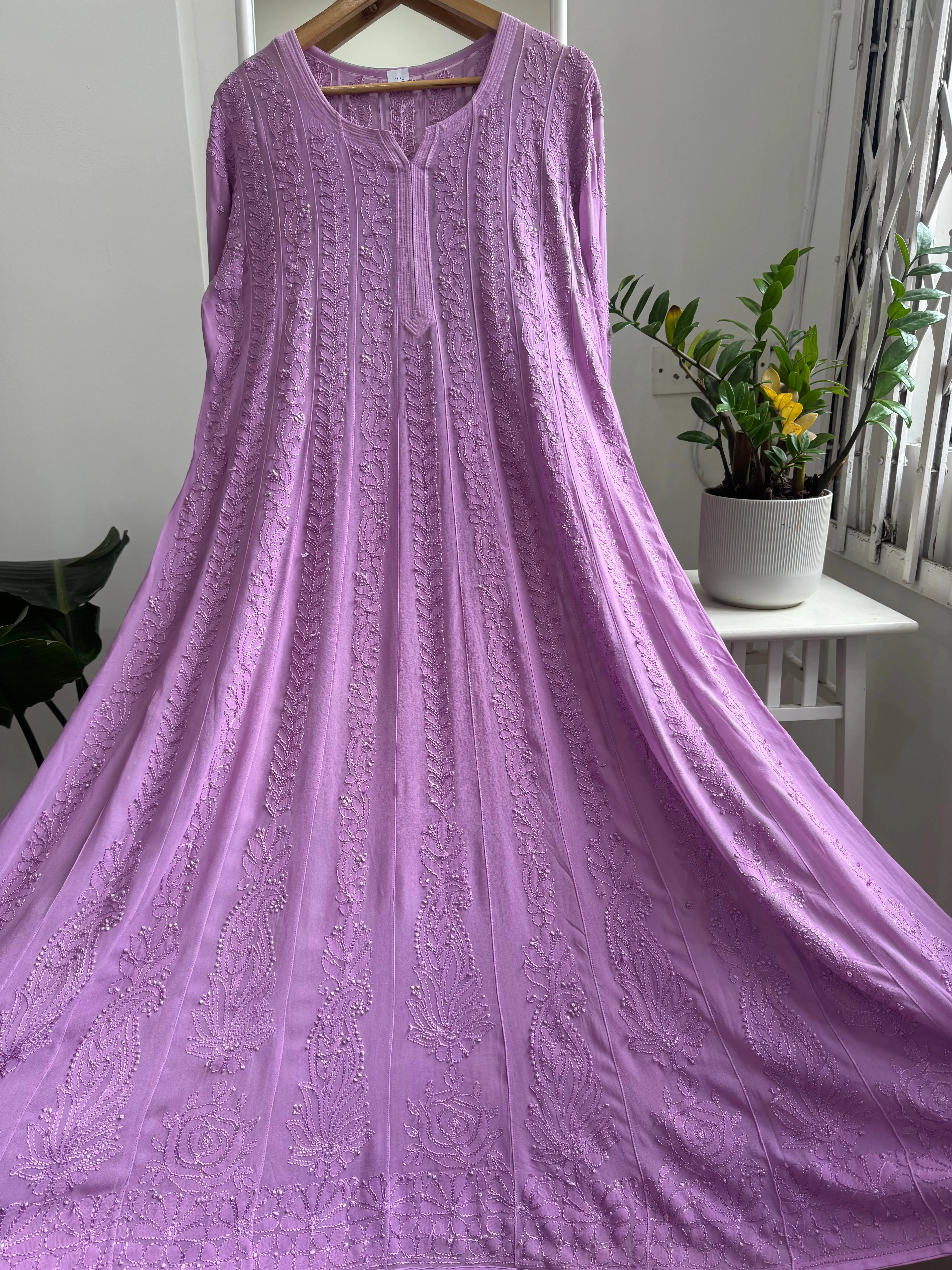 Viscose Chikankari Anarkali - Lilac ARIAA CHIKANKARI
