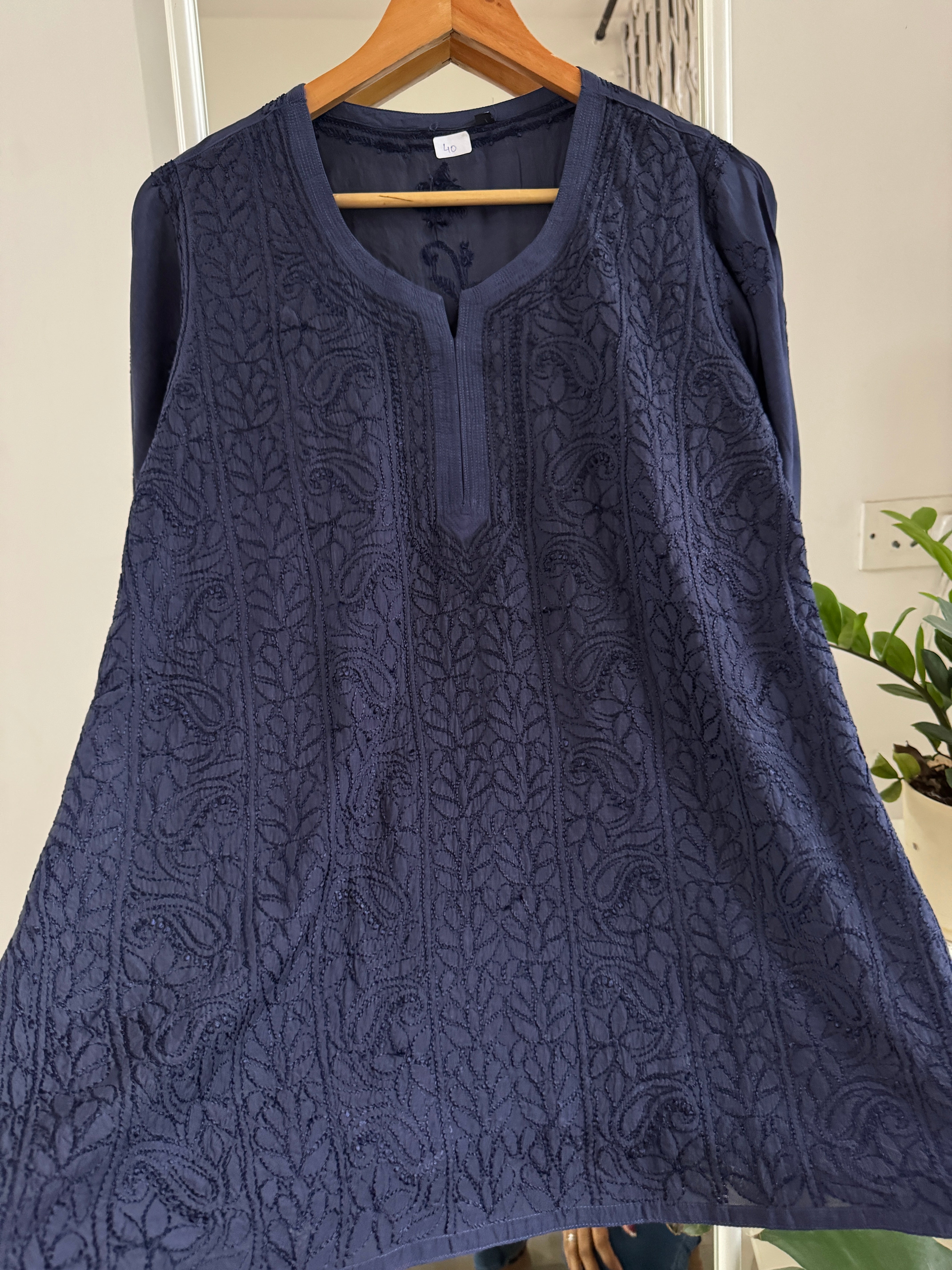 Chikankari Muslin short Top in MidNight Blue