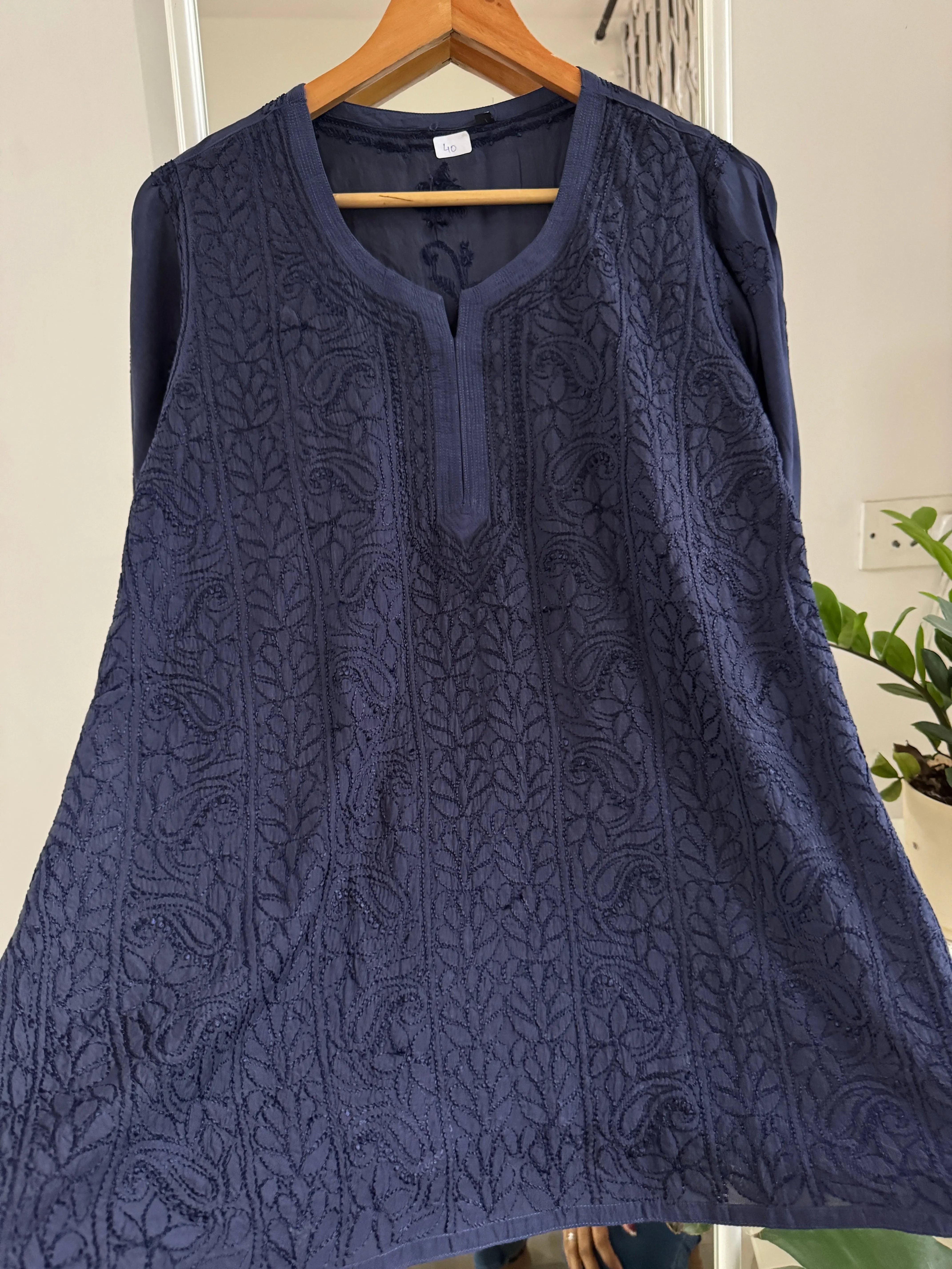 Chikankari Muslin short Top in MidNight Blue ARIAA CHIKANKARI