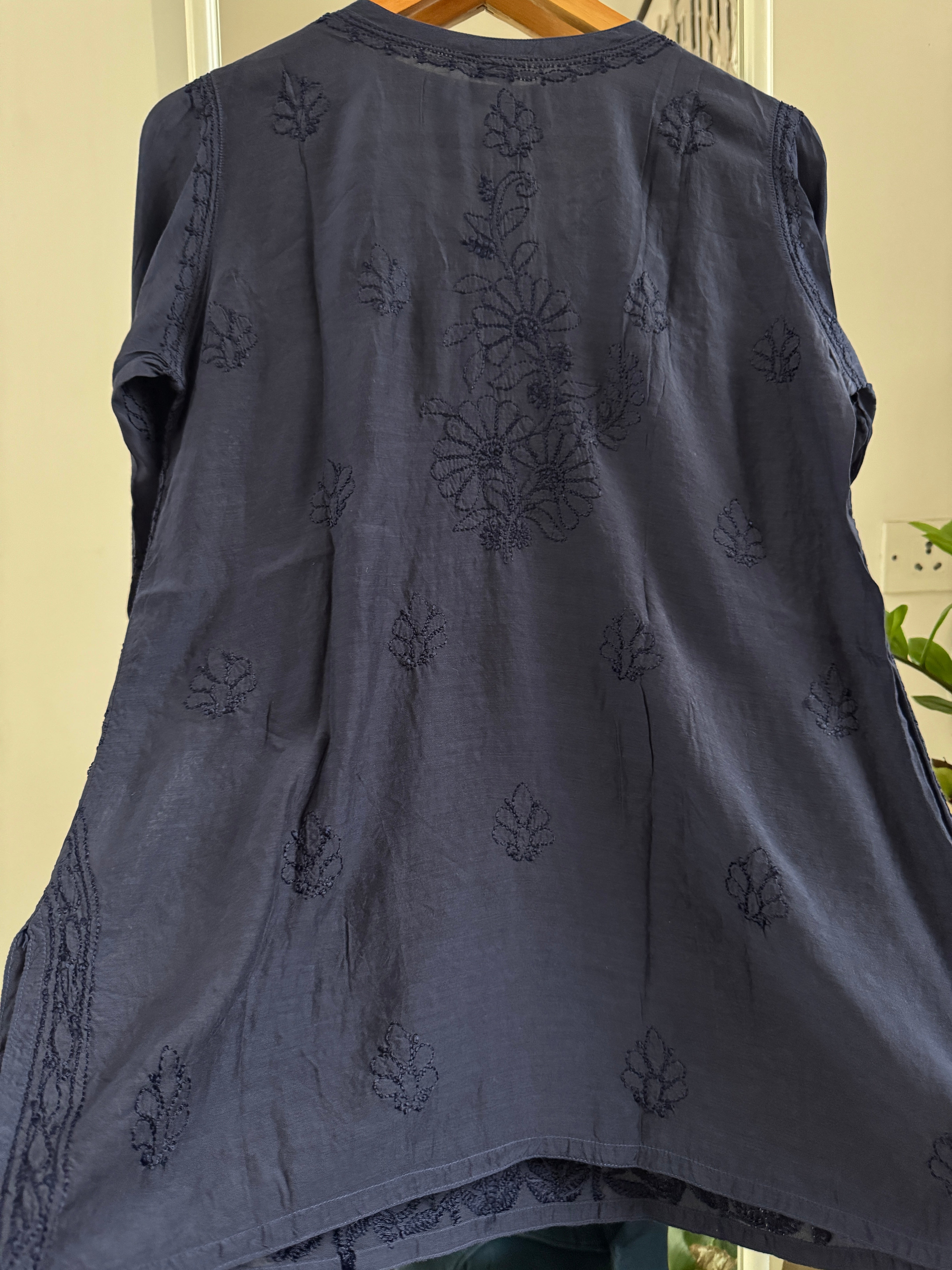 Chikankari Muslin short Top in MidNight Blue