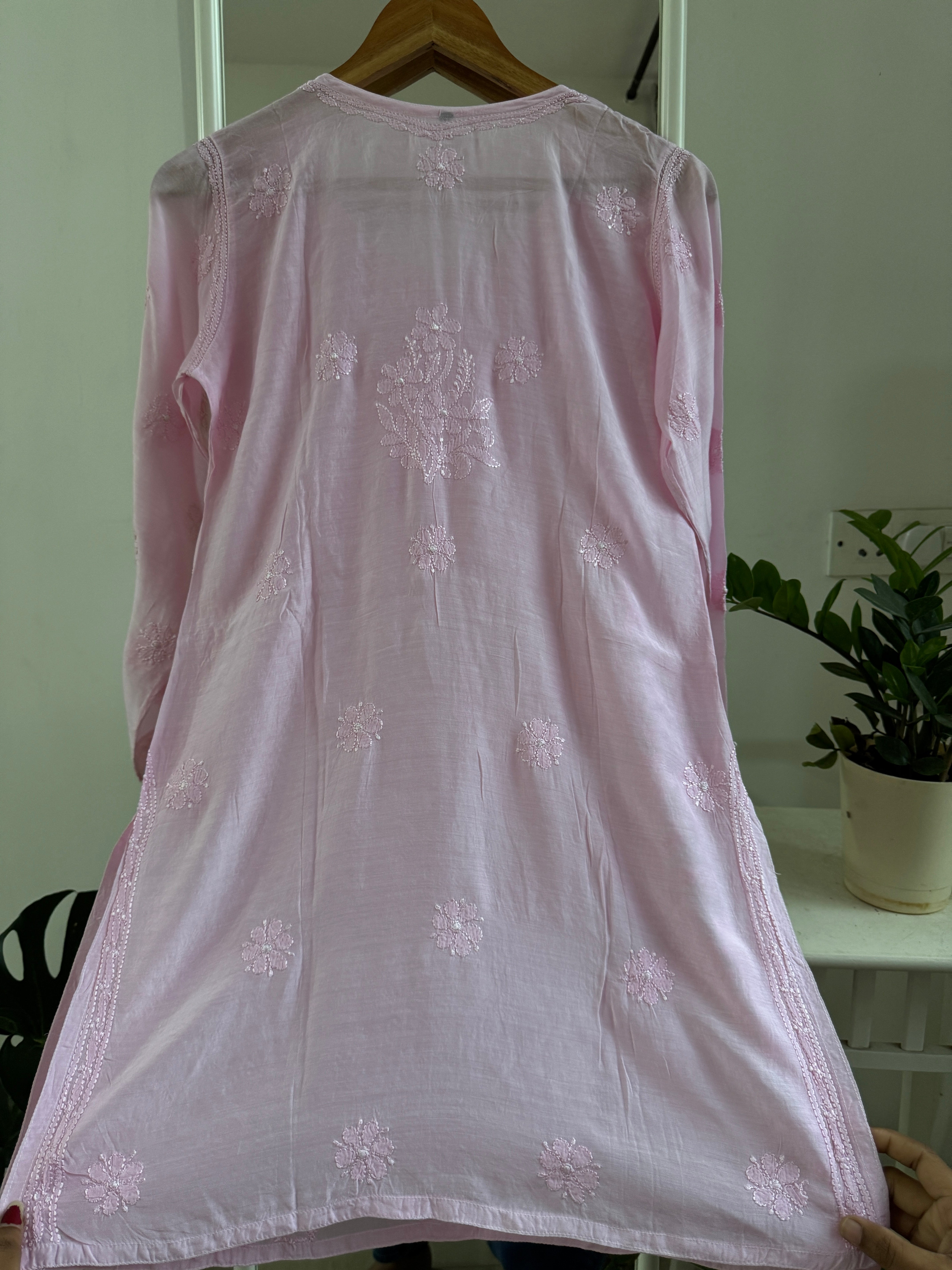 Chikankari Muslin short Top in Baby Pink