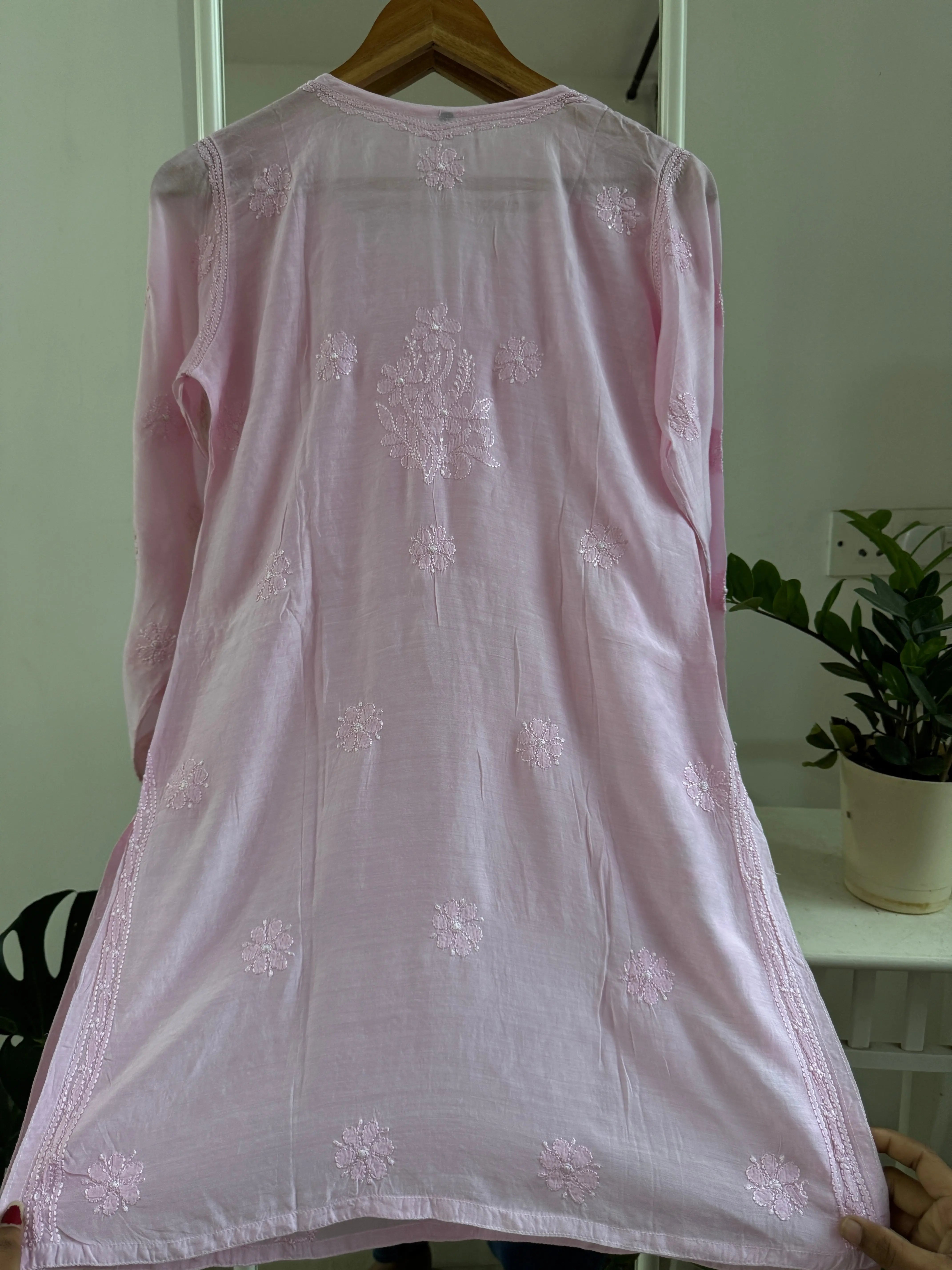 Chikankari Muslin short Top in Baby Pink ARIAA CHIKANKARI