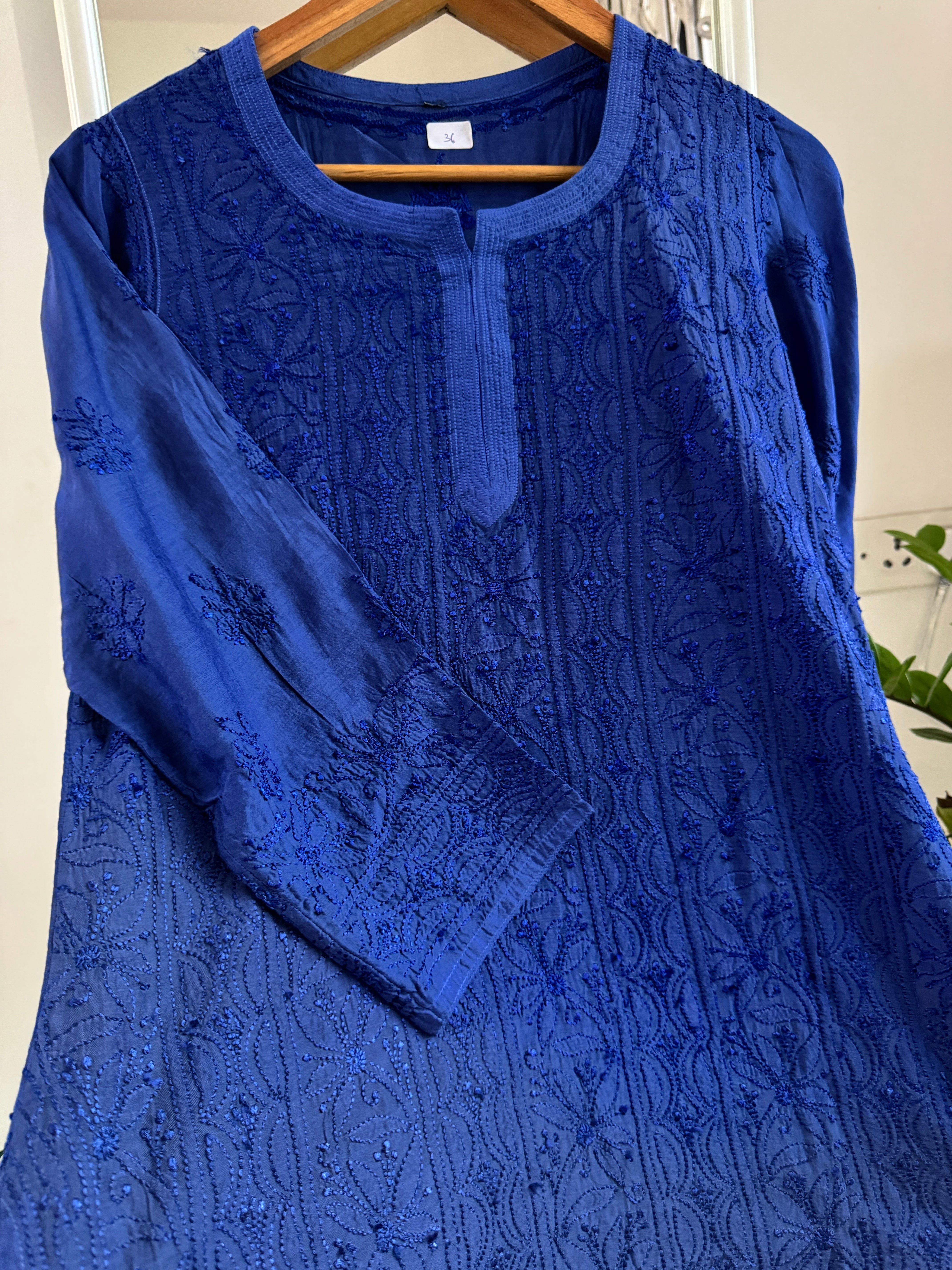 Chikankari Muslin short Top in sky Navy Blue