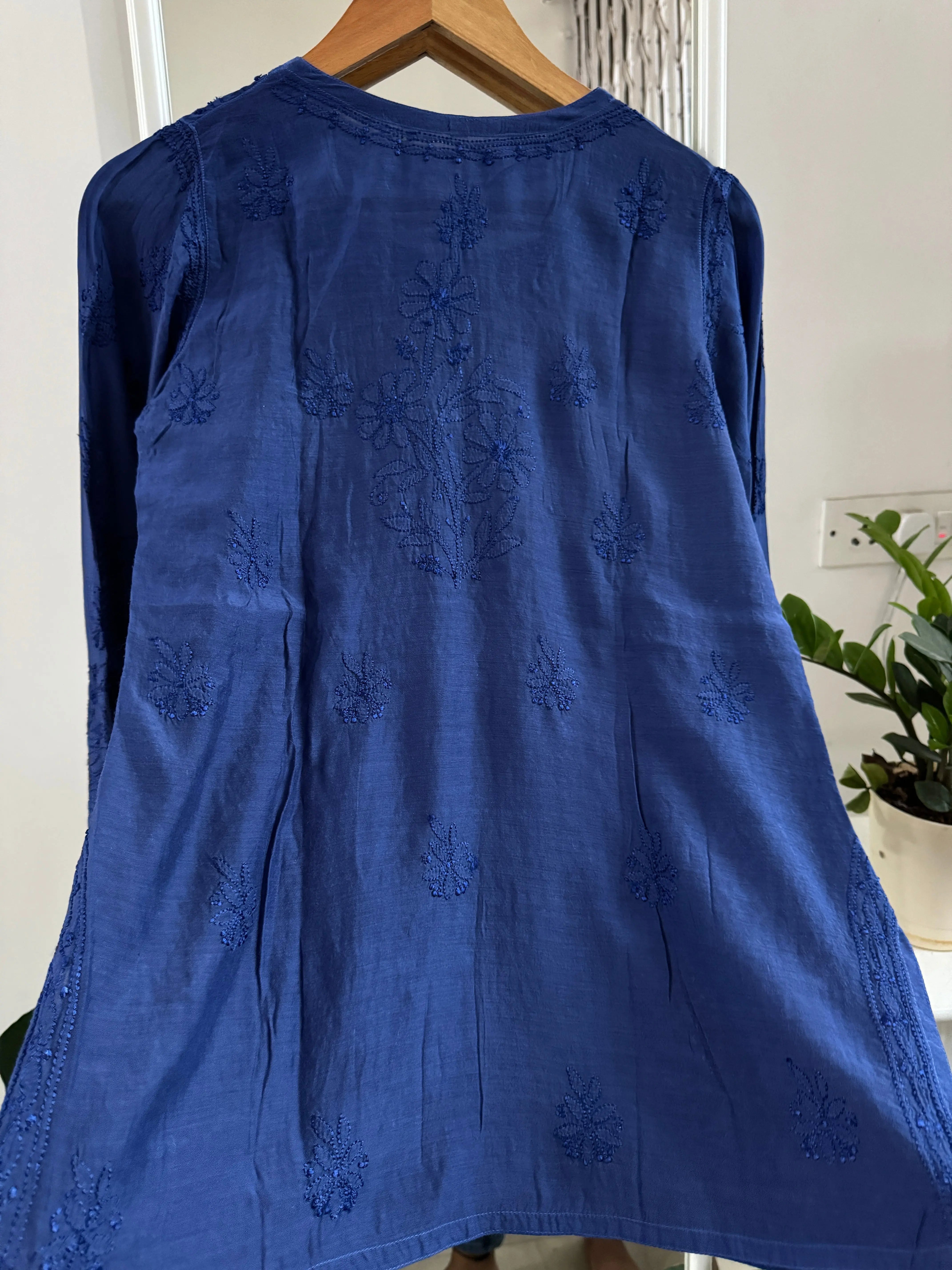 Chikankari Muslin short Top in sky Navy Blue ARIAA CHIKANKARI