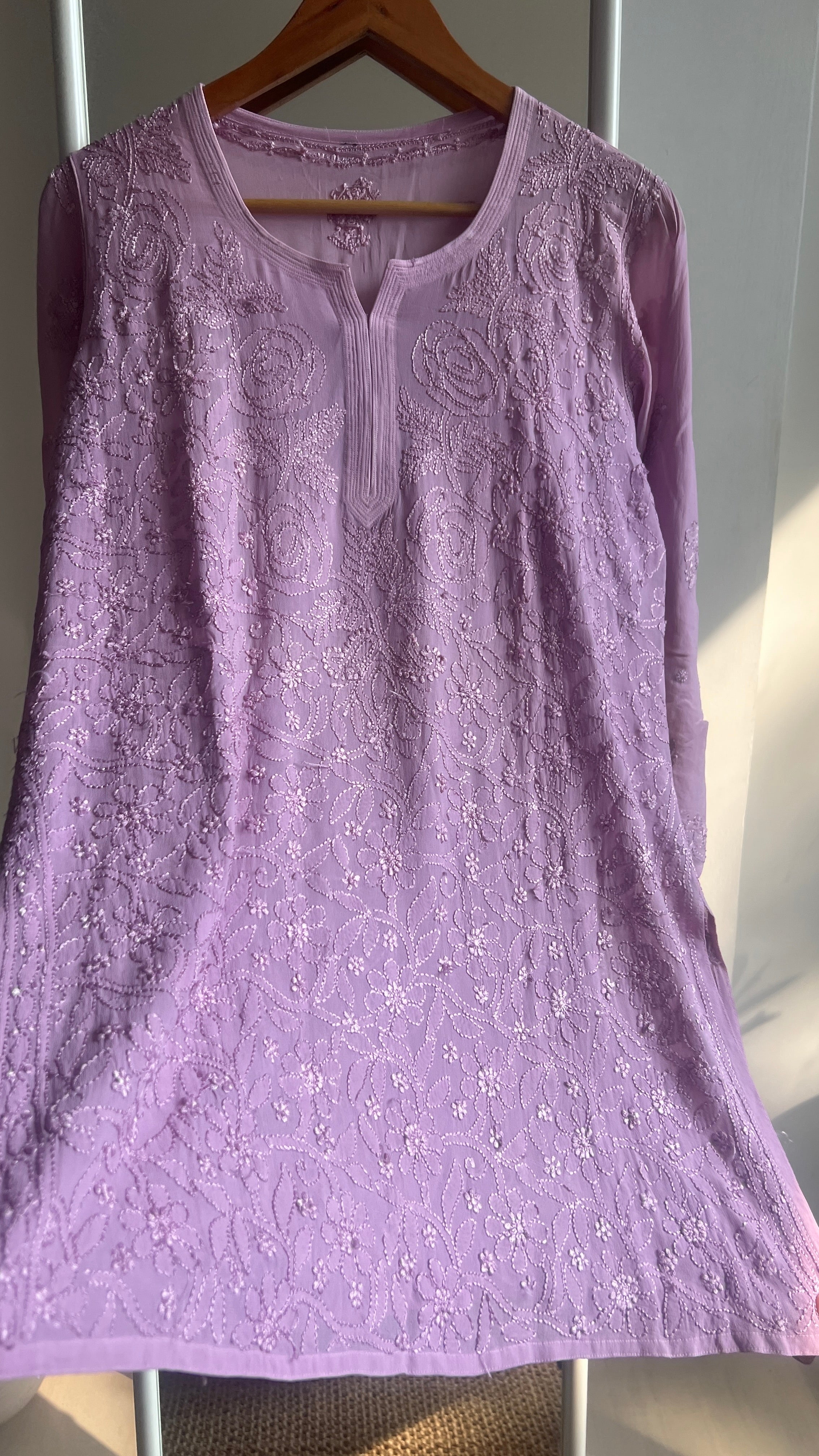 Chikankari Viscose Georgette short Top in Mauve
