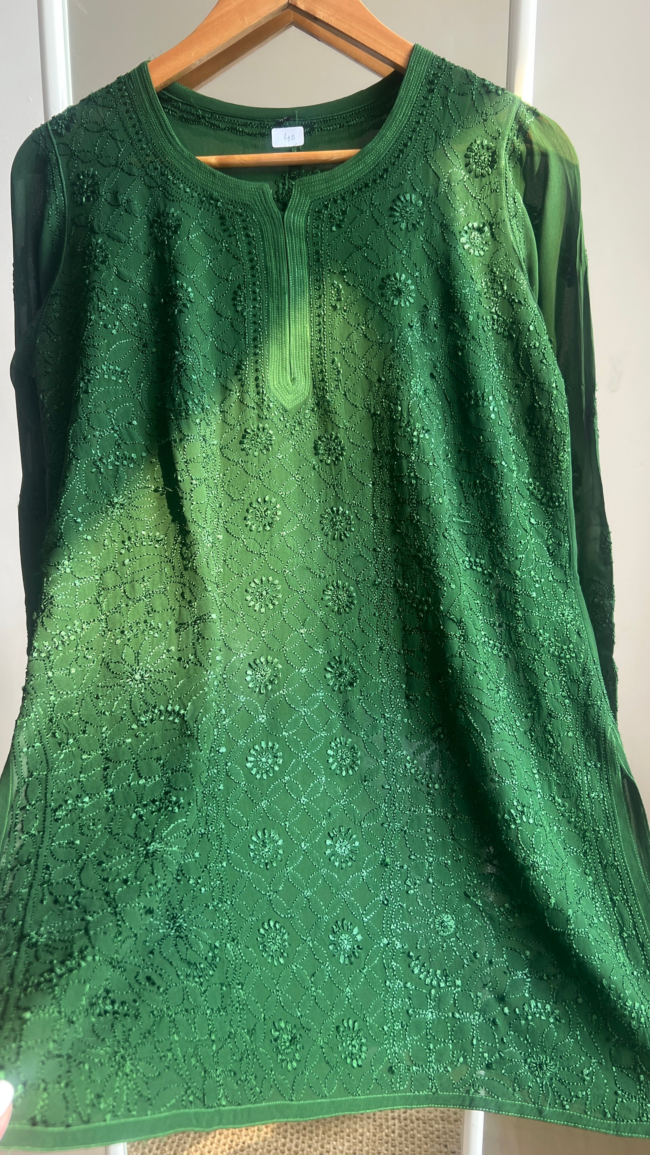 Chikankari Viscose Georgette short Top in Green