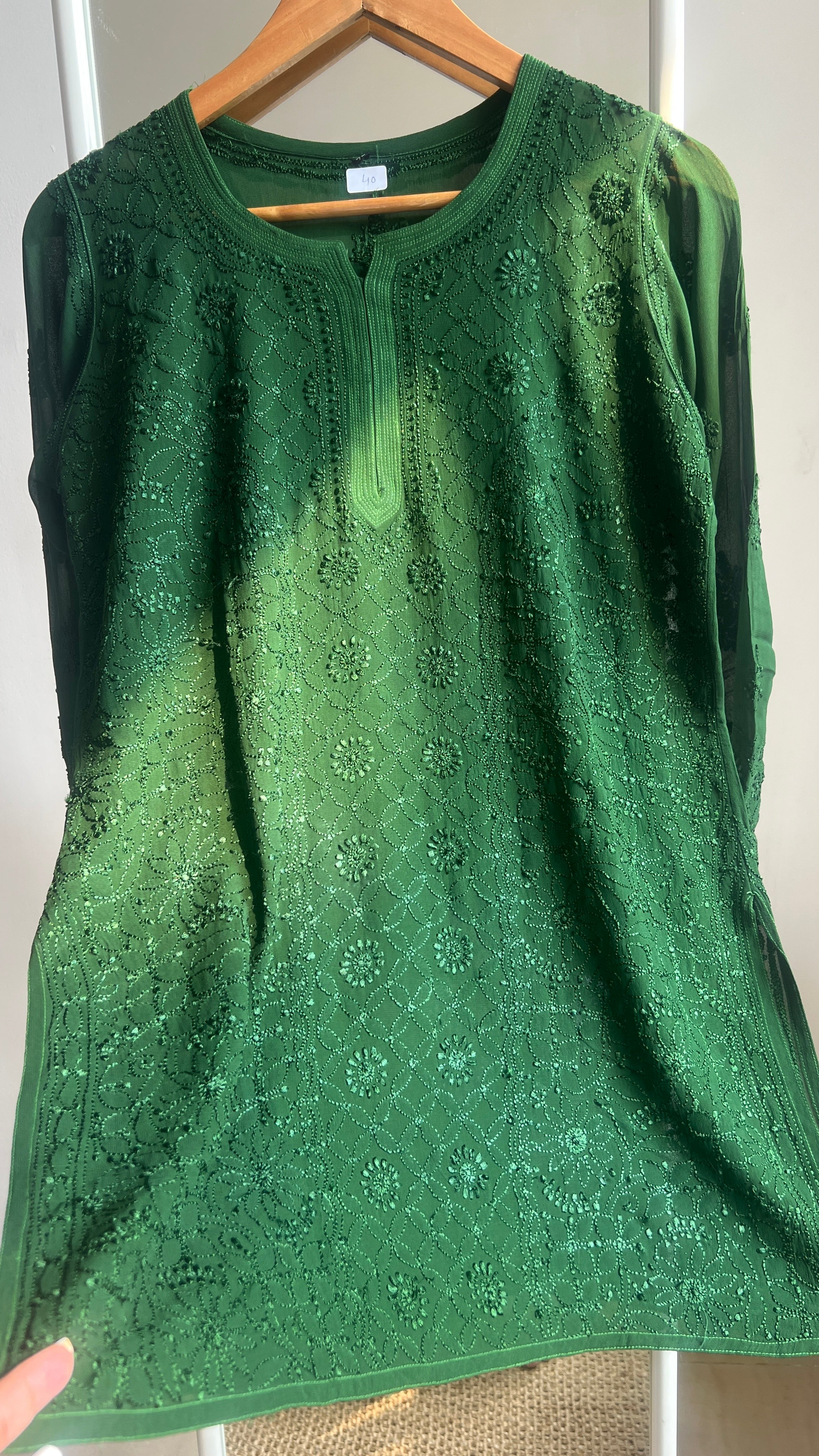 Chikankari Viscose Georgette short Top in Green