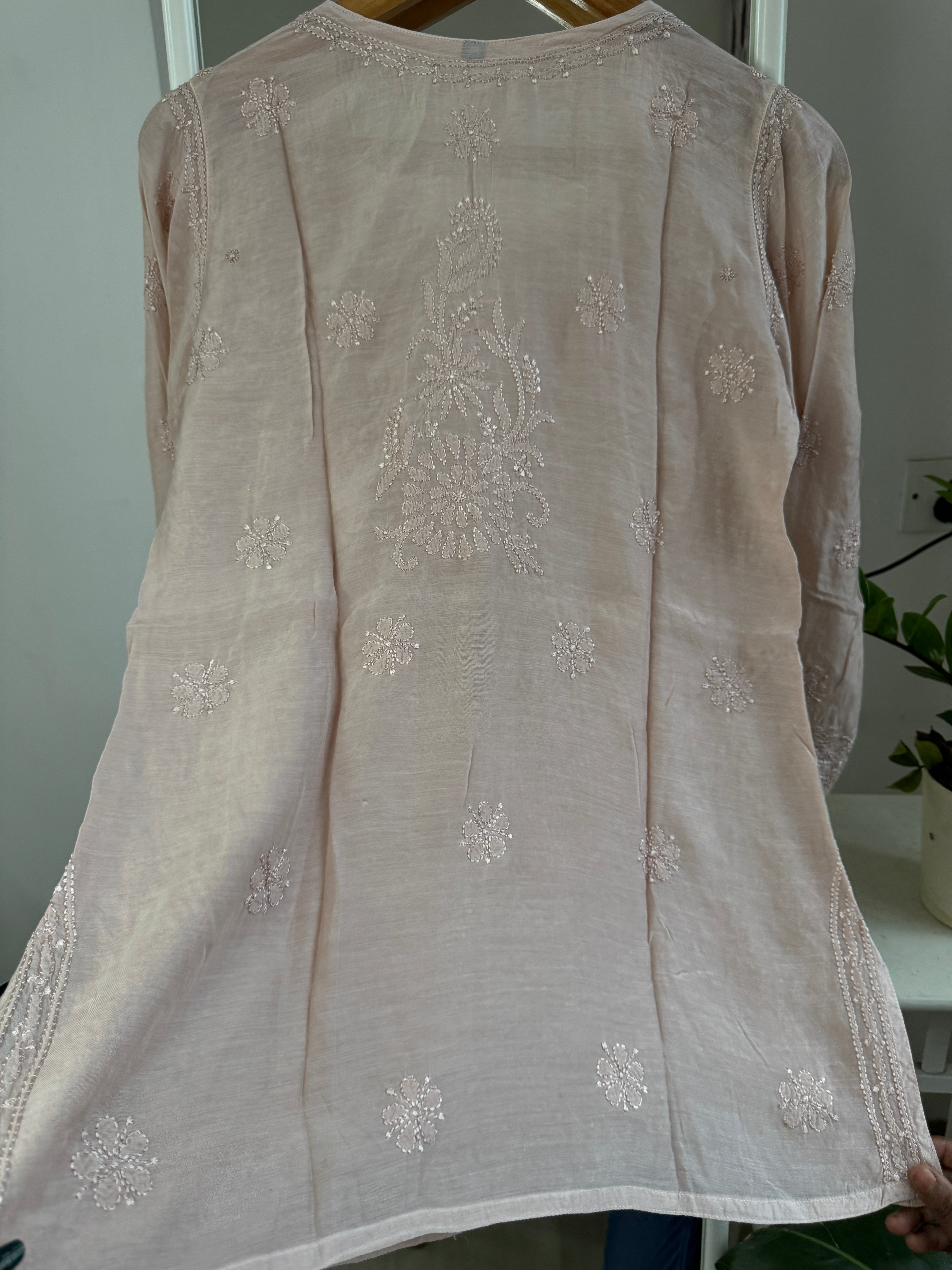 Chikankari Muslin short Top in Nude Pink