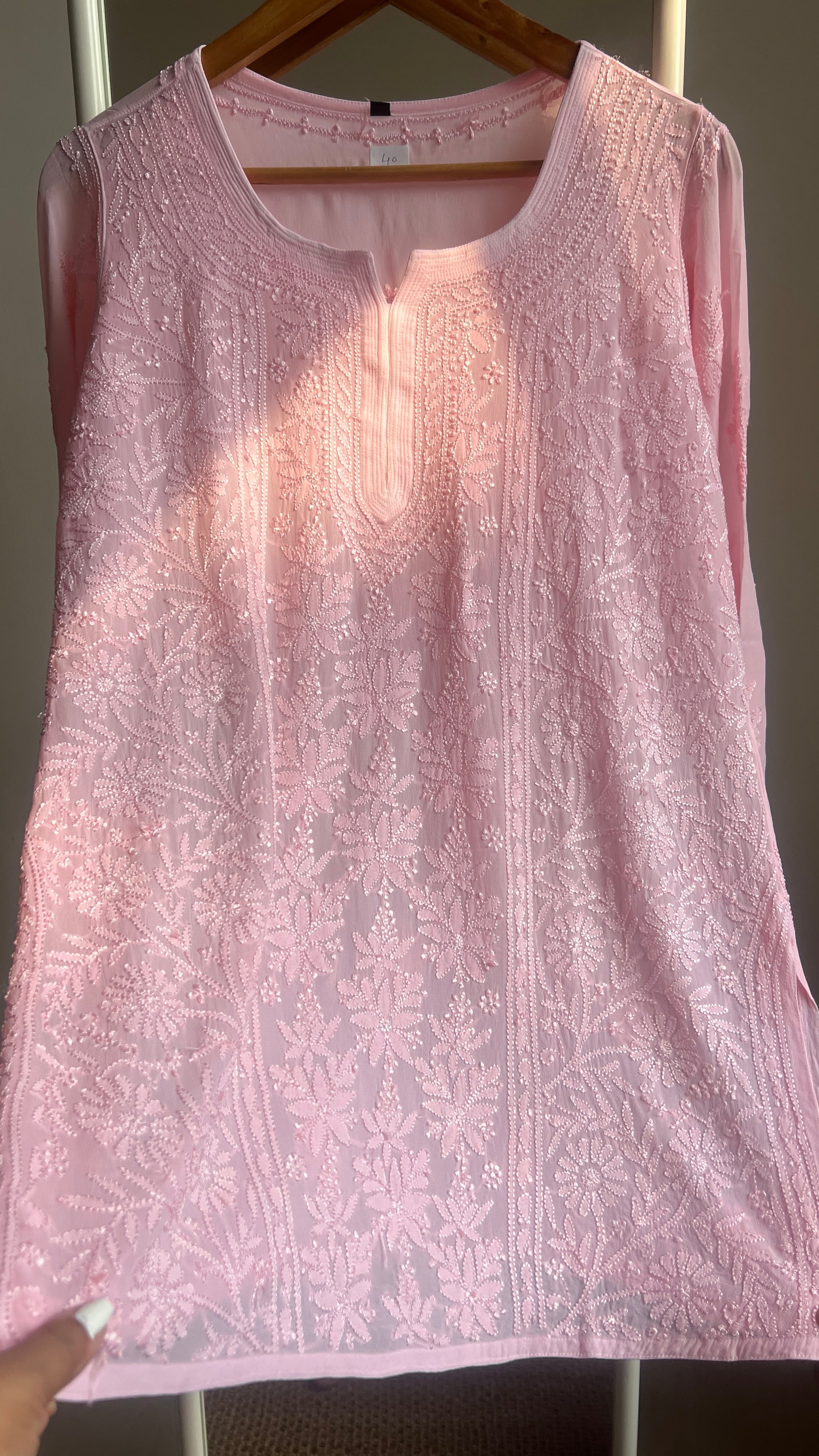Chikankari Viscose Georgette short Top in pink