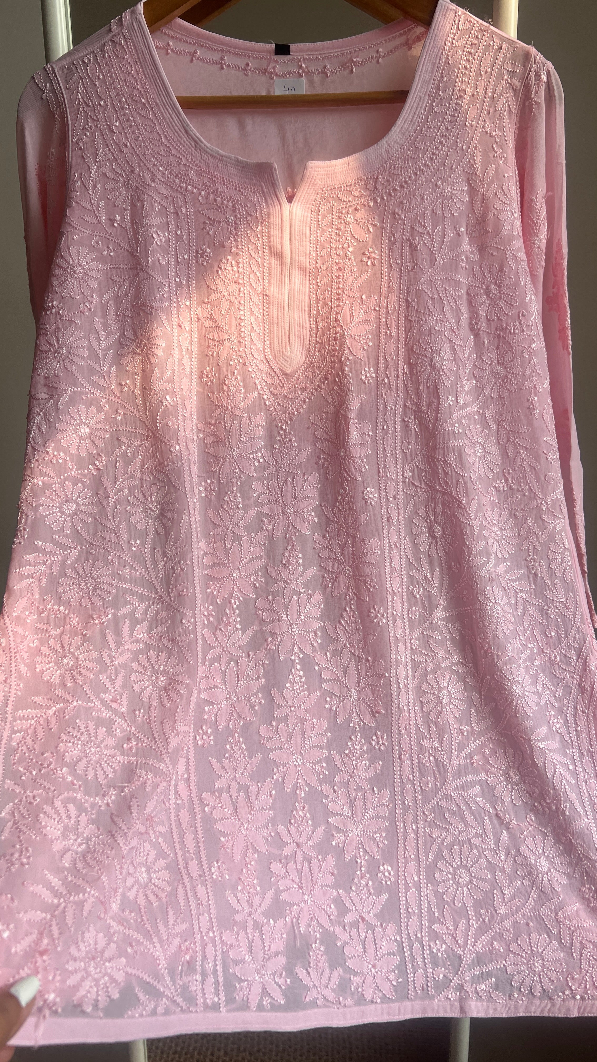 Chikankari Viscose Georgette short Top in pink