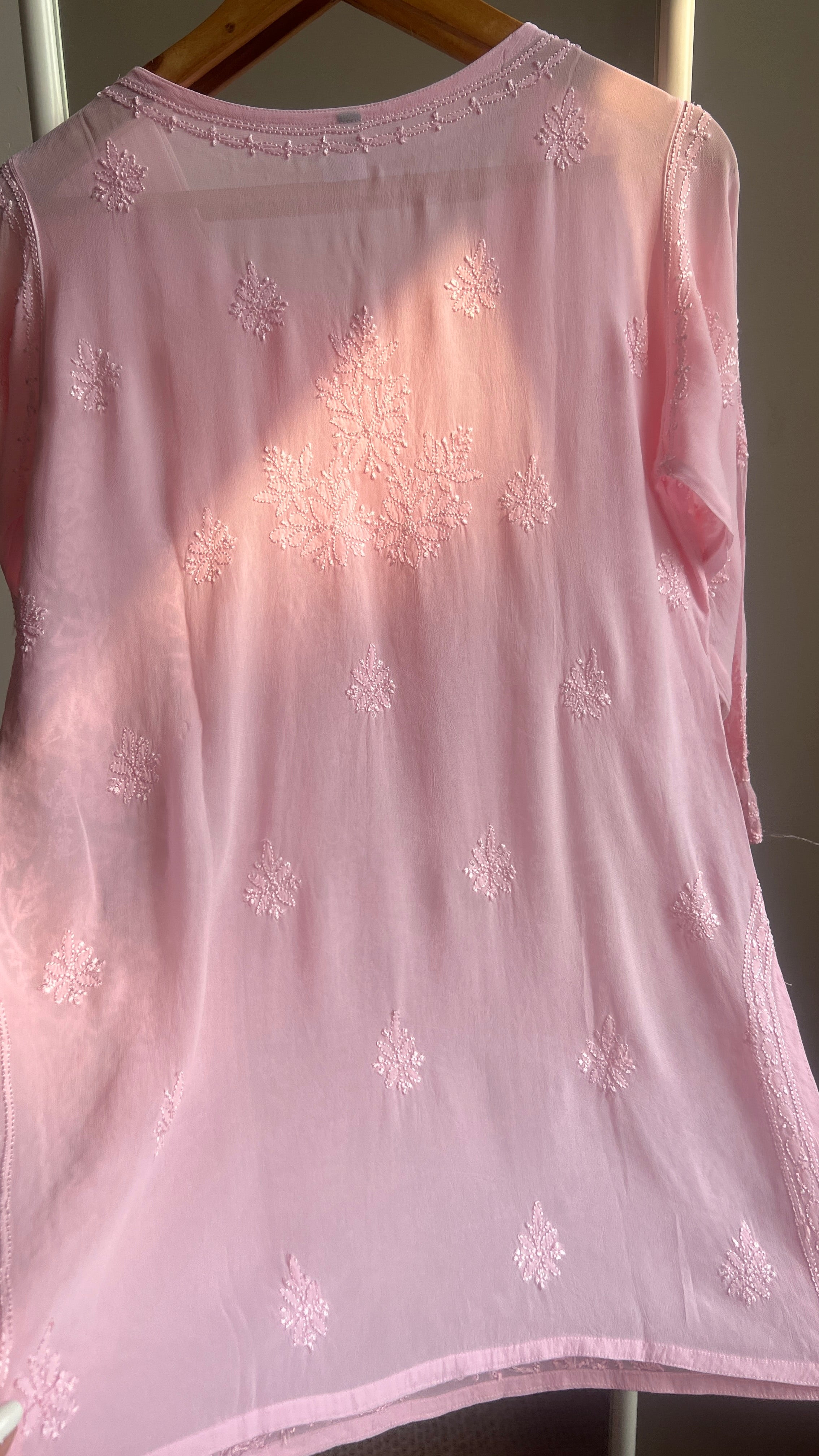 Chikankari Viscose Georgette short Top in pink