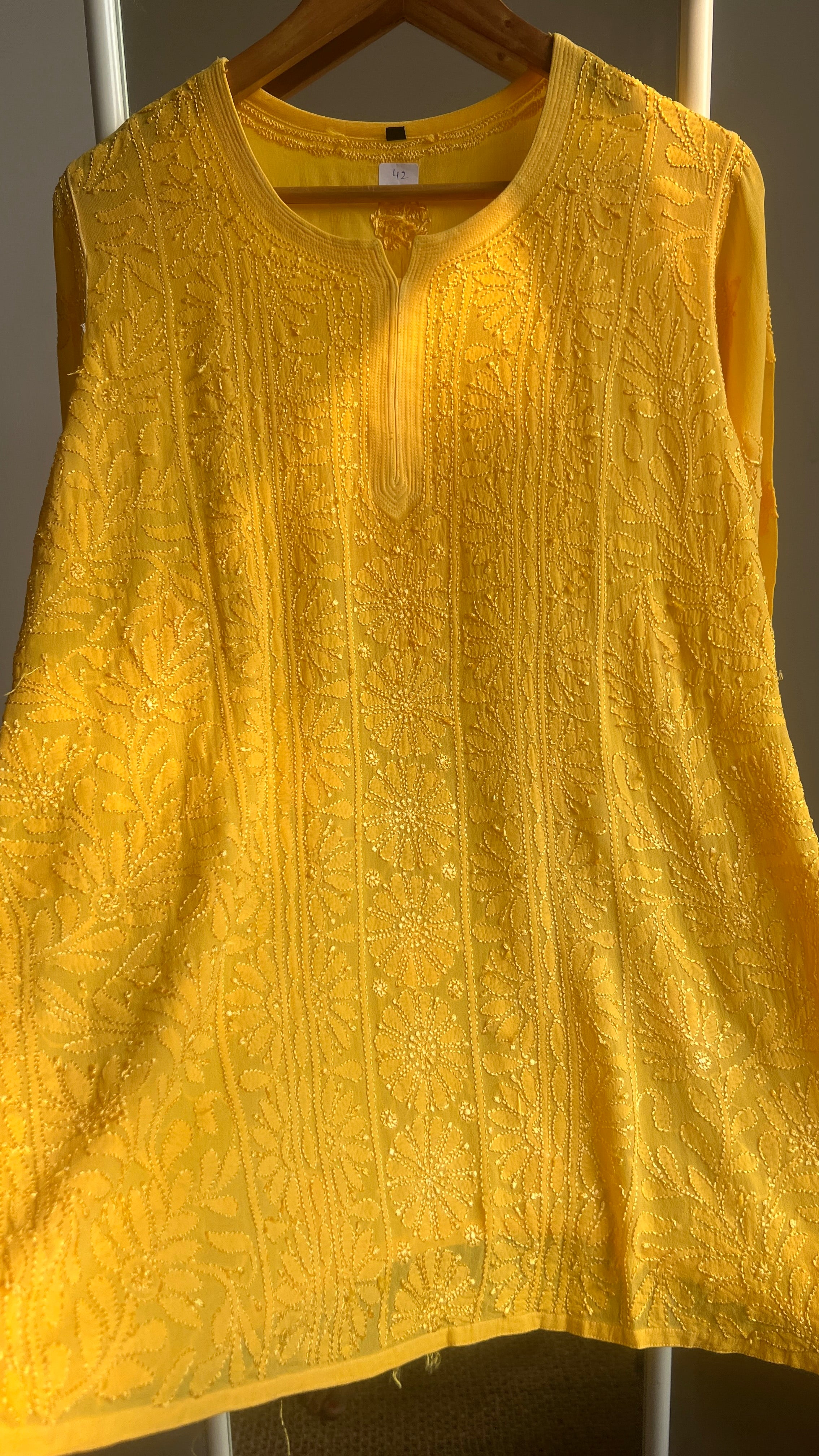 Chikankari Viscose Georgette short Top in Yellow