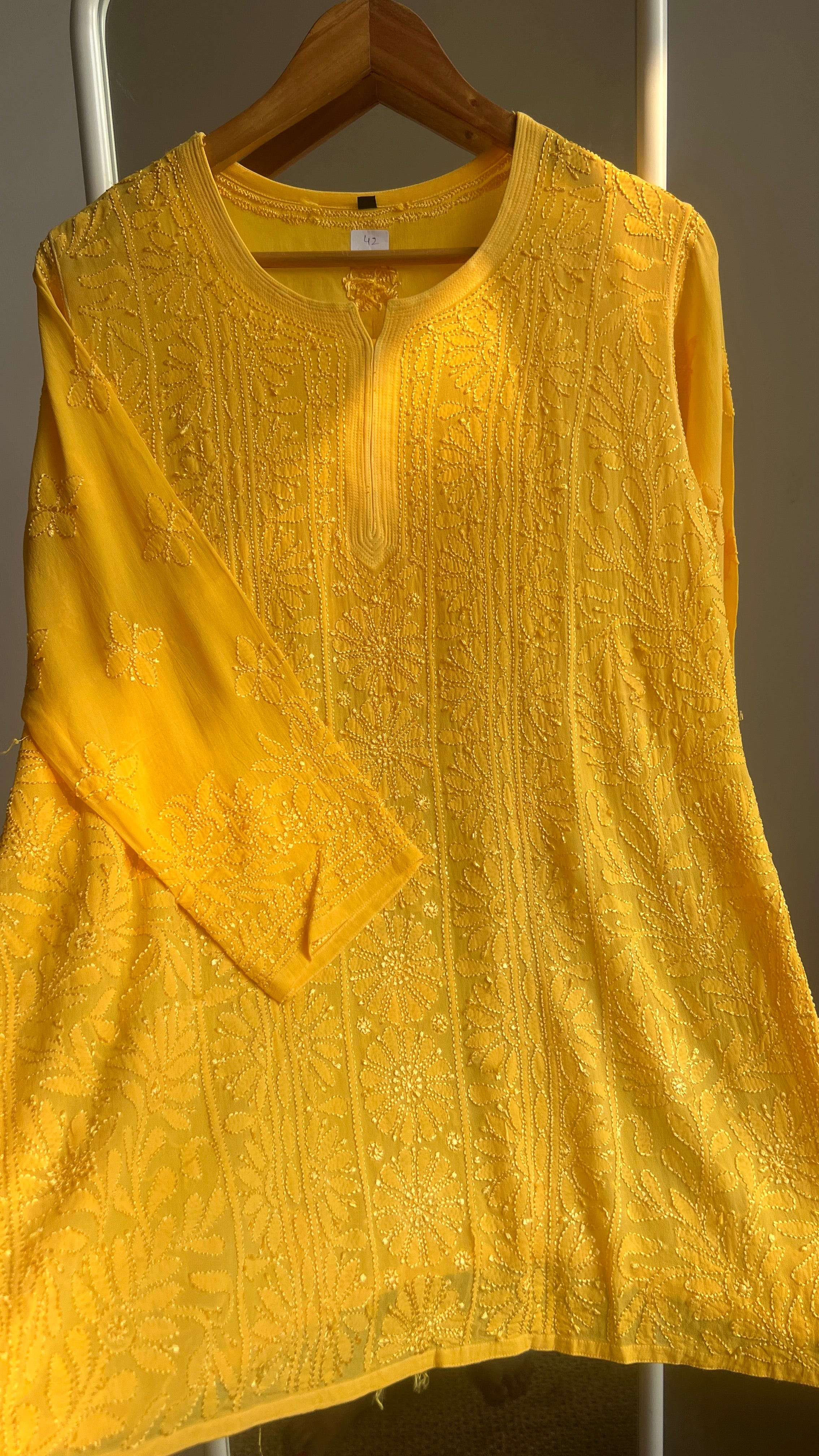Chikankari Viscose Georgette short Top in Yellow