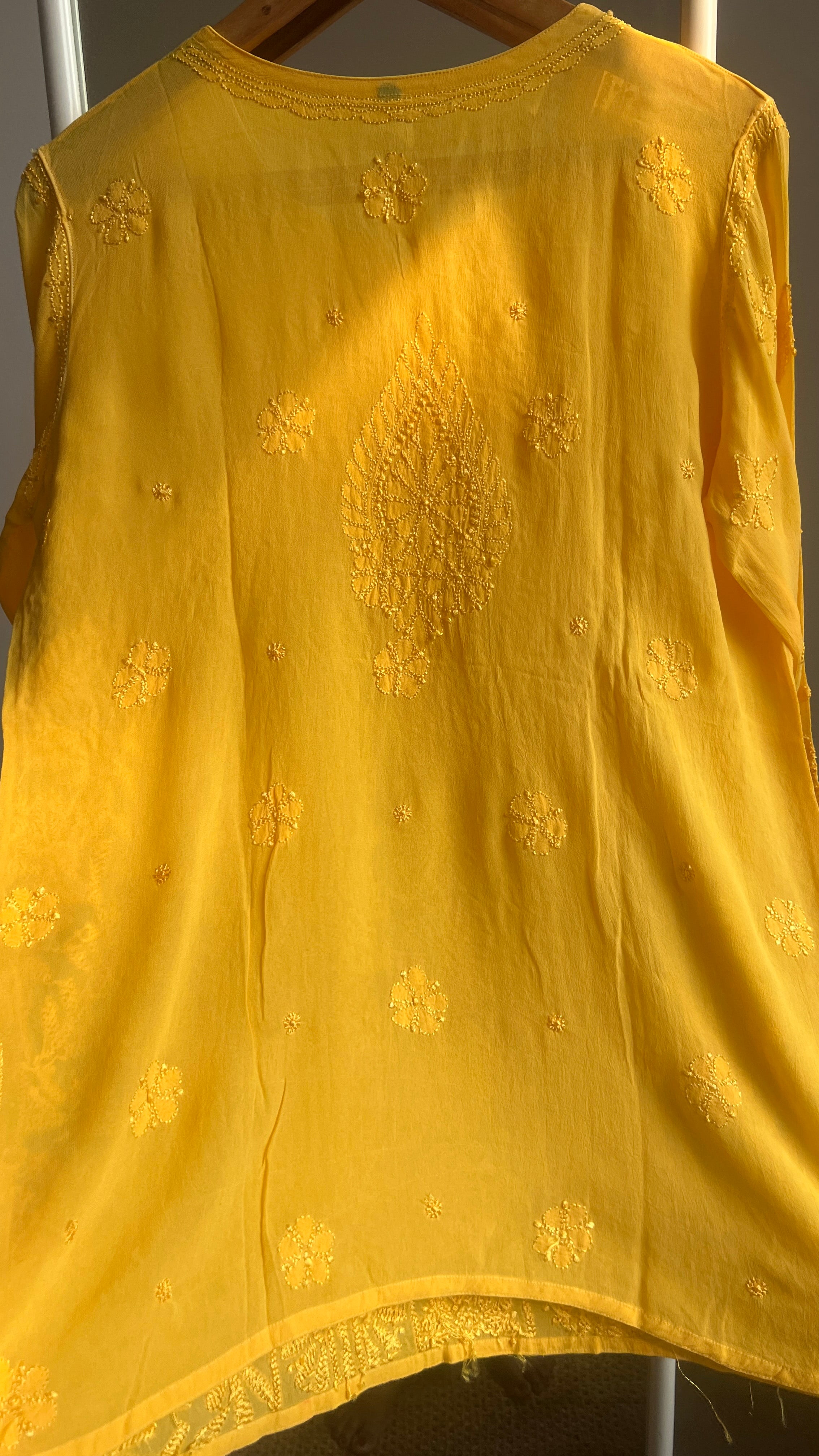 Chikankari Viscose Georgette short Top in Yellow