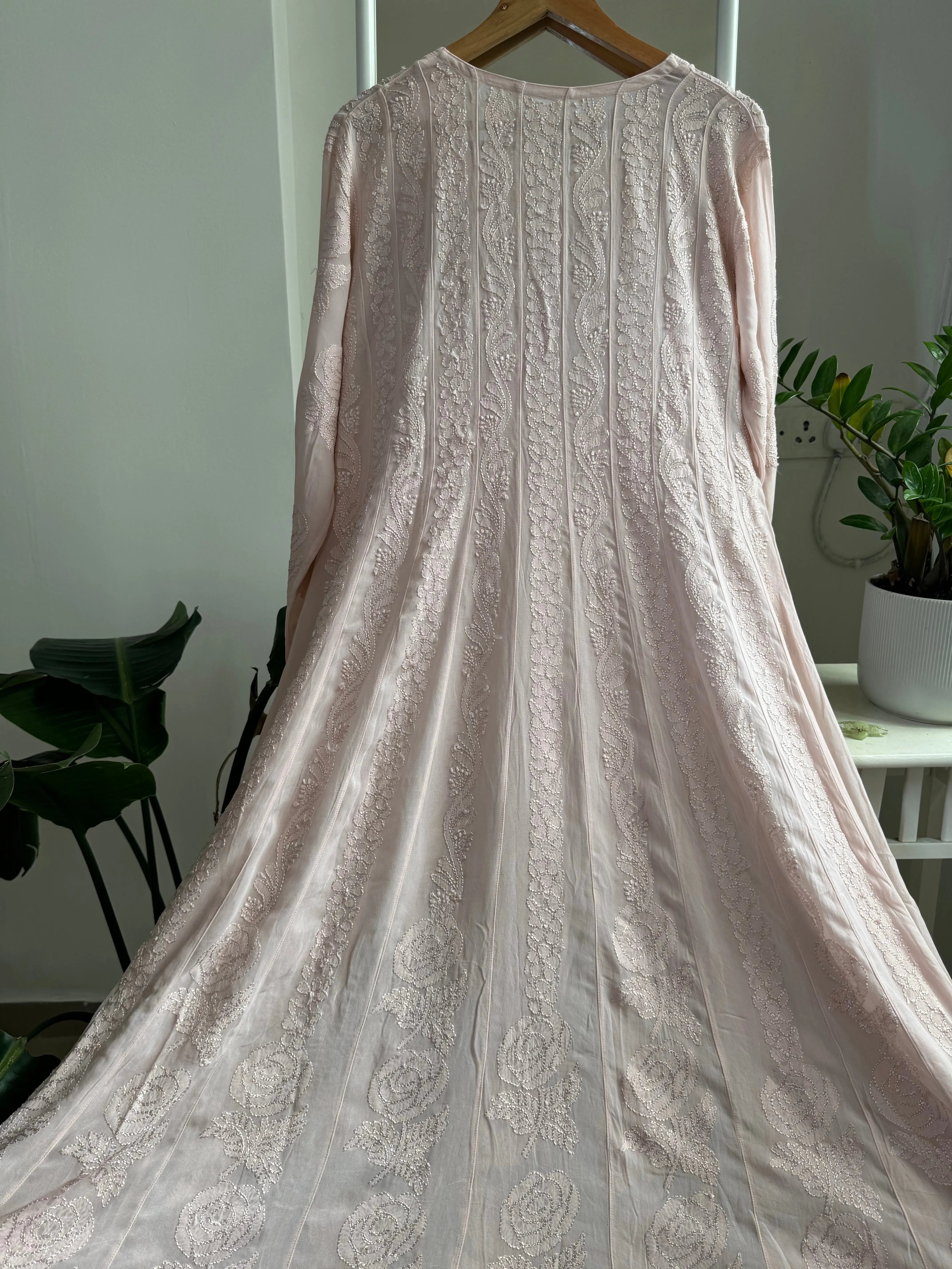 Viscose Chikankari Anarkali - Pale Pink ARIAA CHIKANKARI