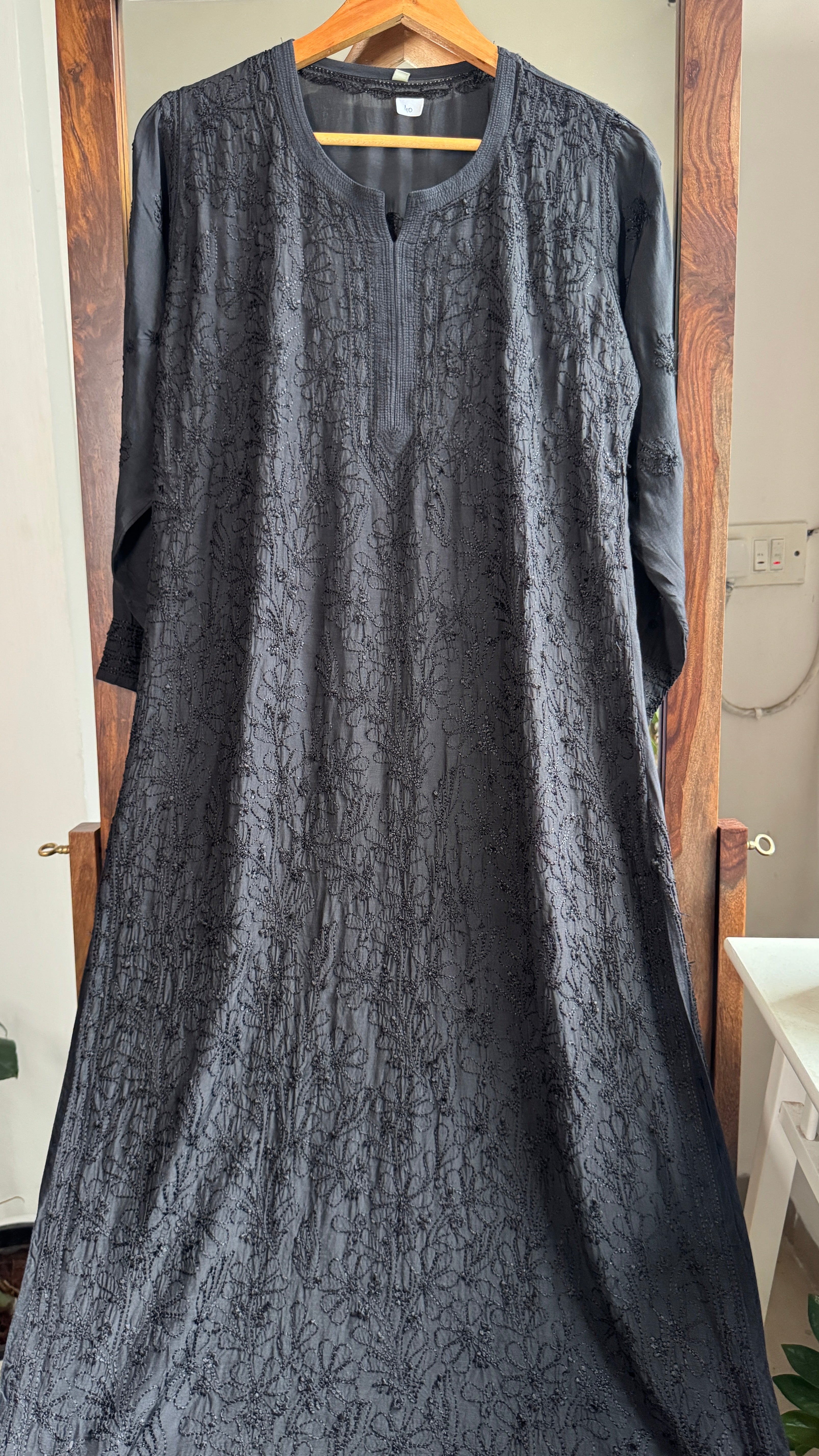 Muslin Chikankari Kurti - Black - BERRY Collection