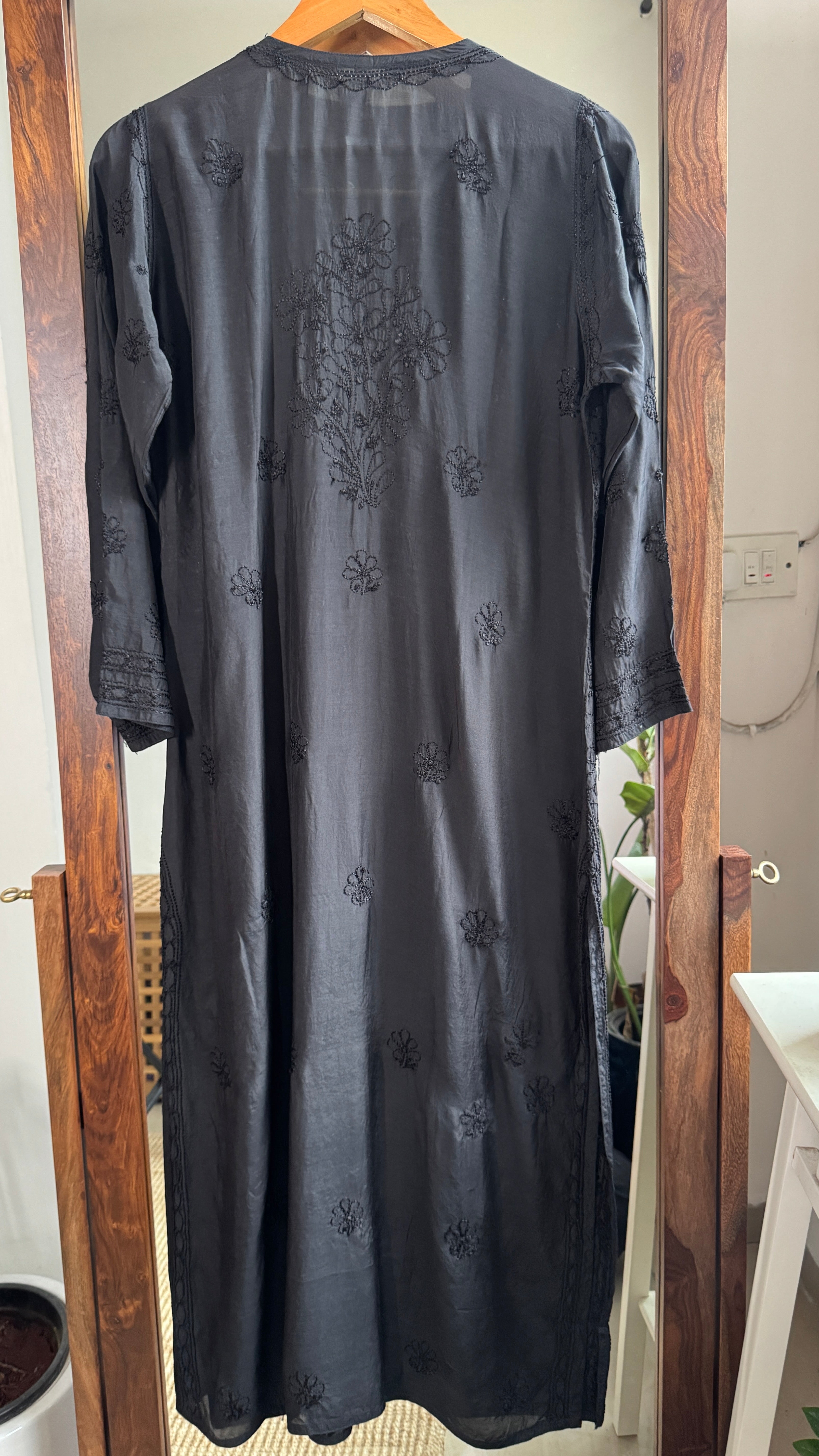 Muslin Chikankari Kurti - Black - BERRY Collection