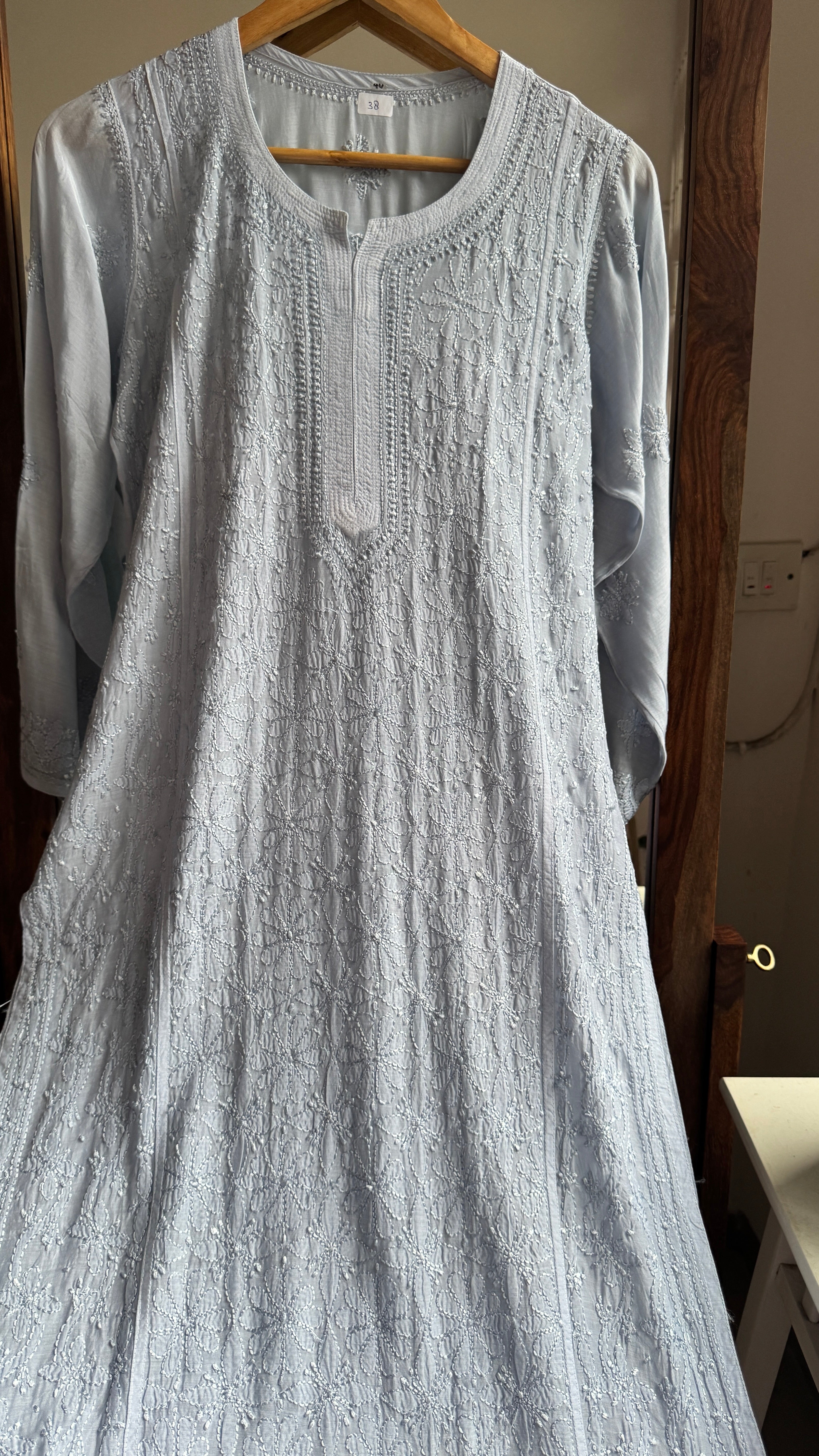 Muslin Chikankari Kurti - Blue Grey - BERRY Collection