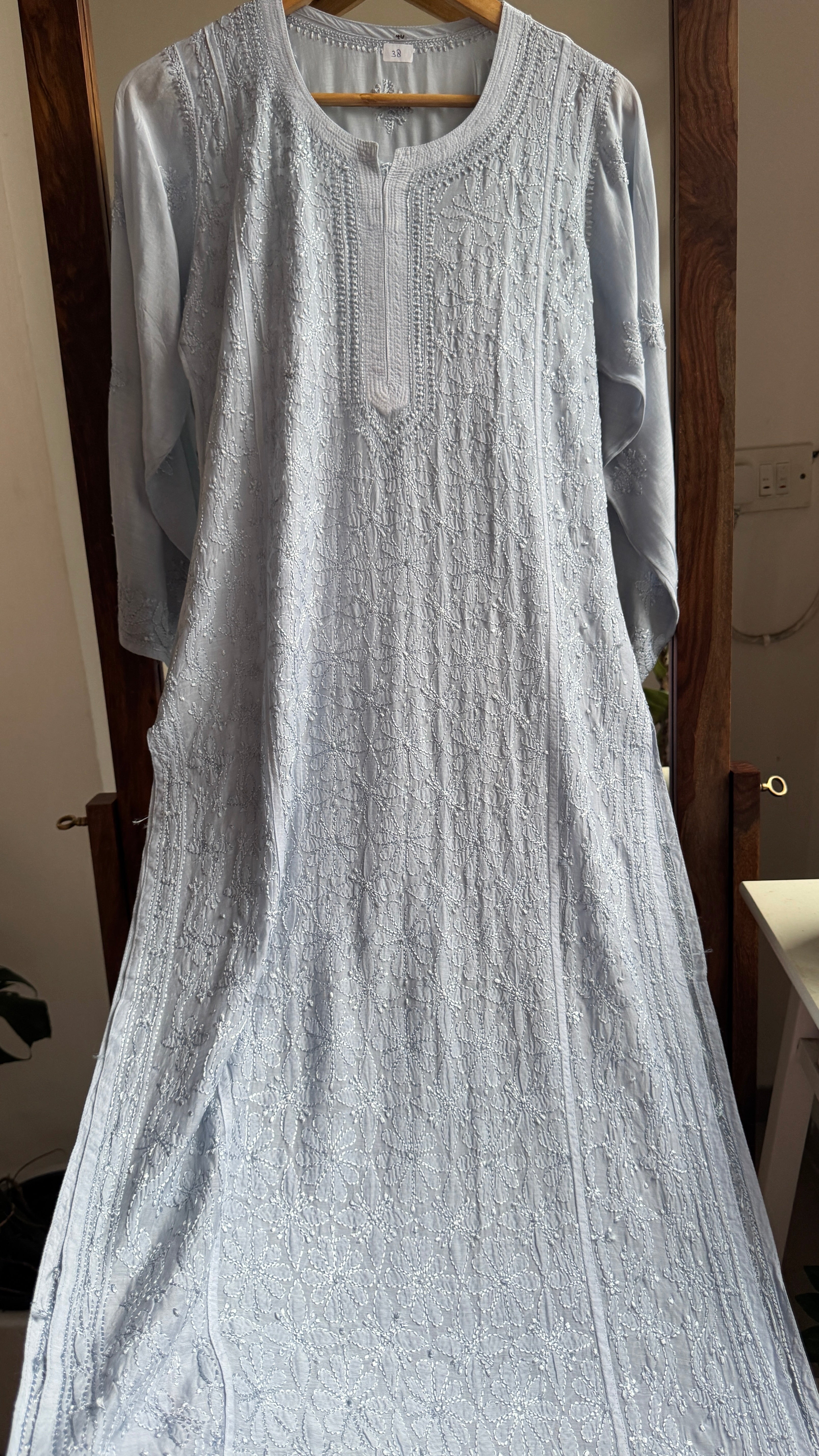 Muslin Chikankari Kurti - Blue Grey - BERRY Collection