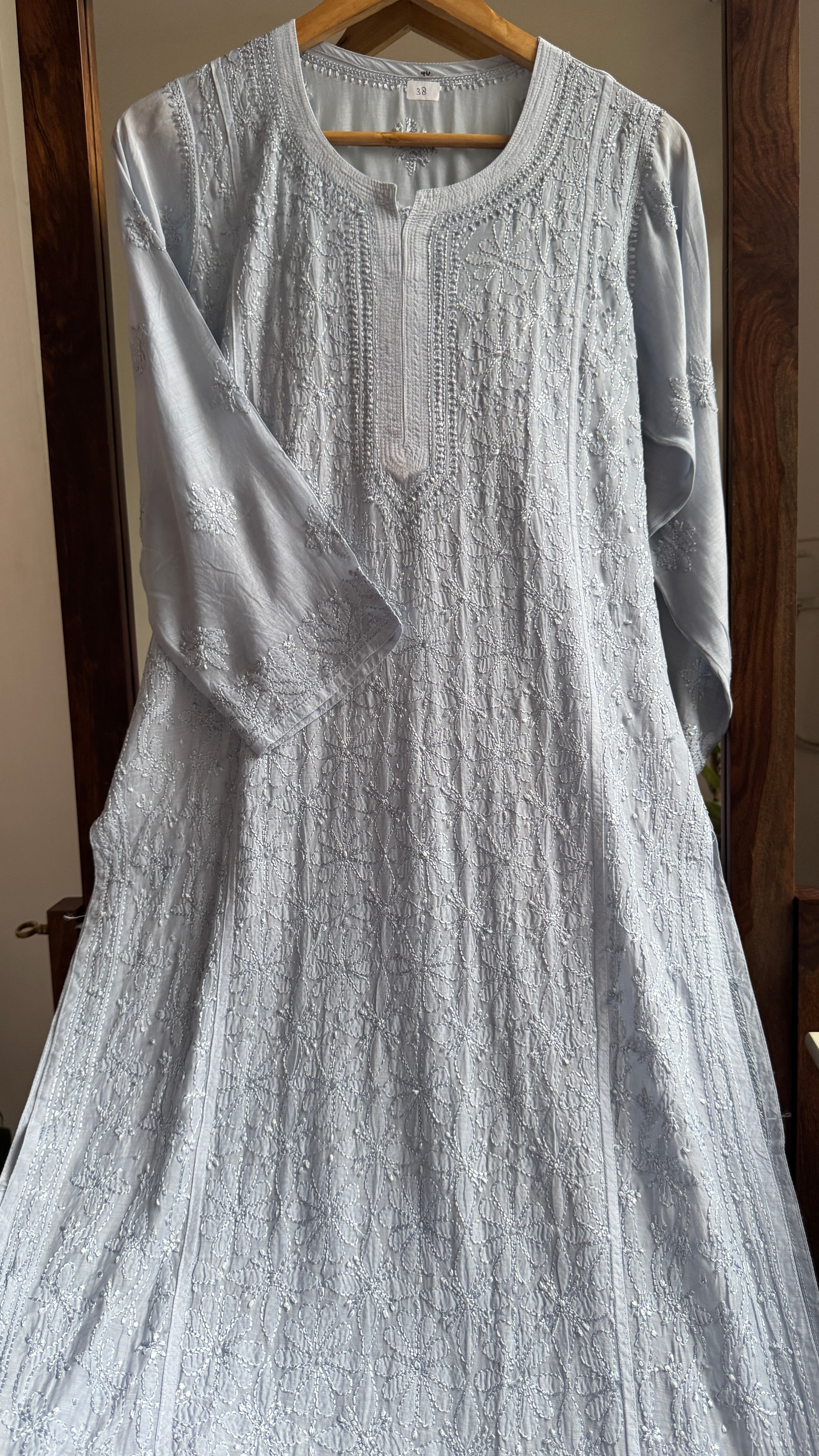Muslin Chikankari Kurti - Blue Grey - BERRY Collection