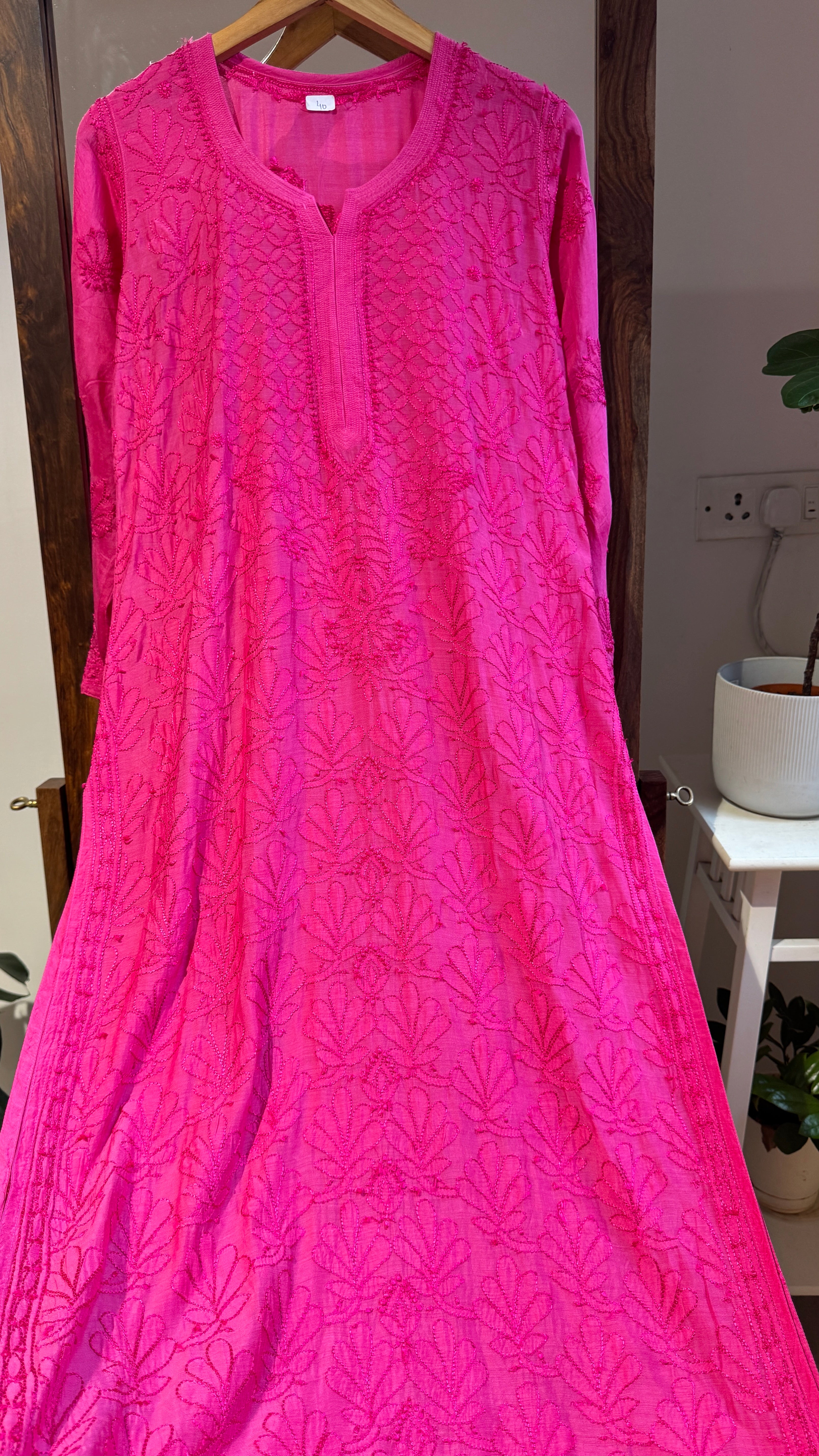 Muslin Chikankari Kurti - Hot Pink - BERRY Collection