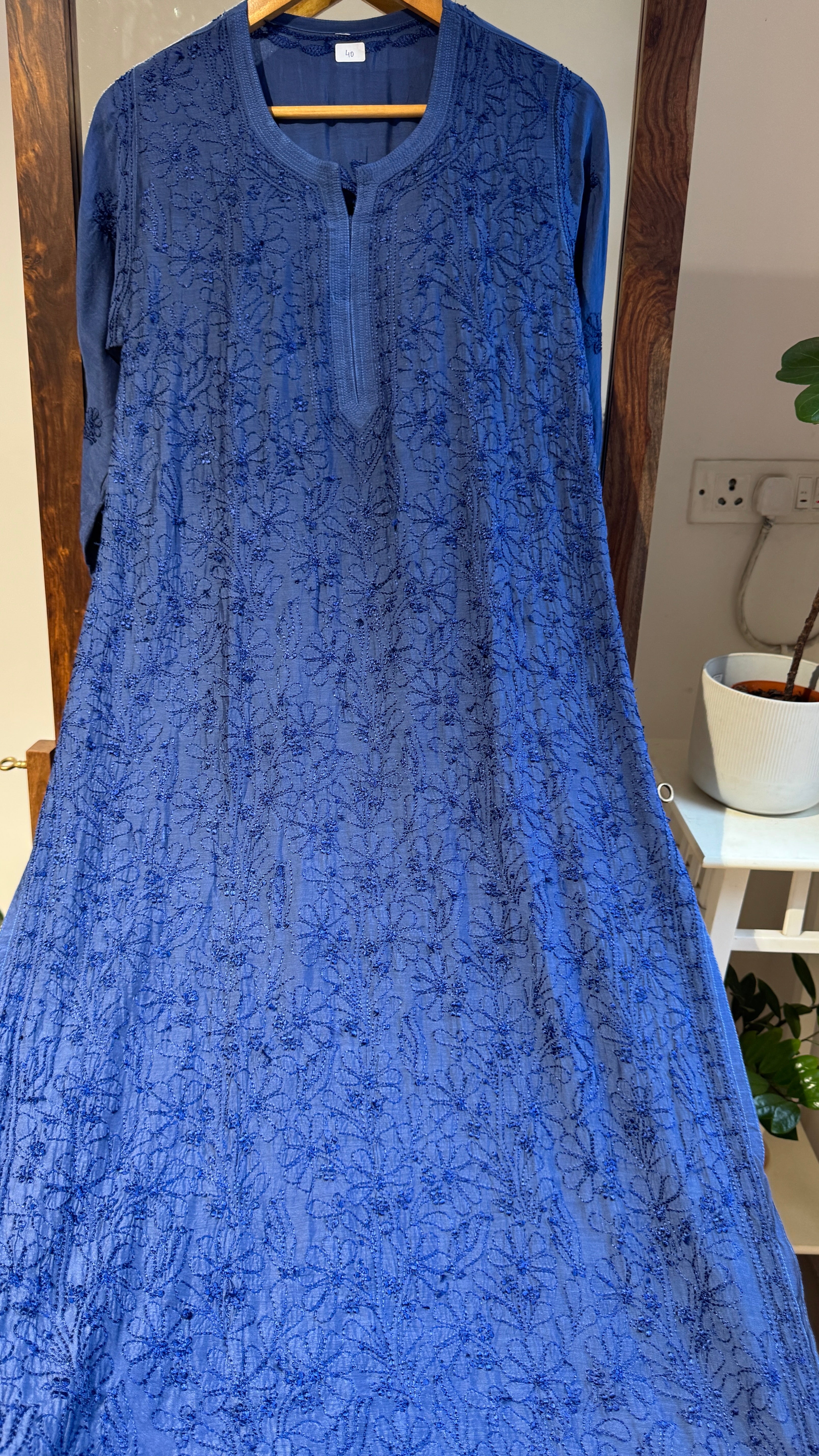 Muslin Chikankari Kurti - Dark Blue - BERRY Collection