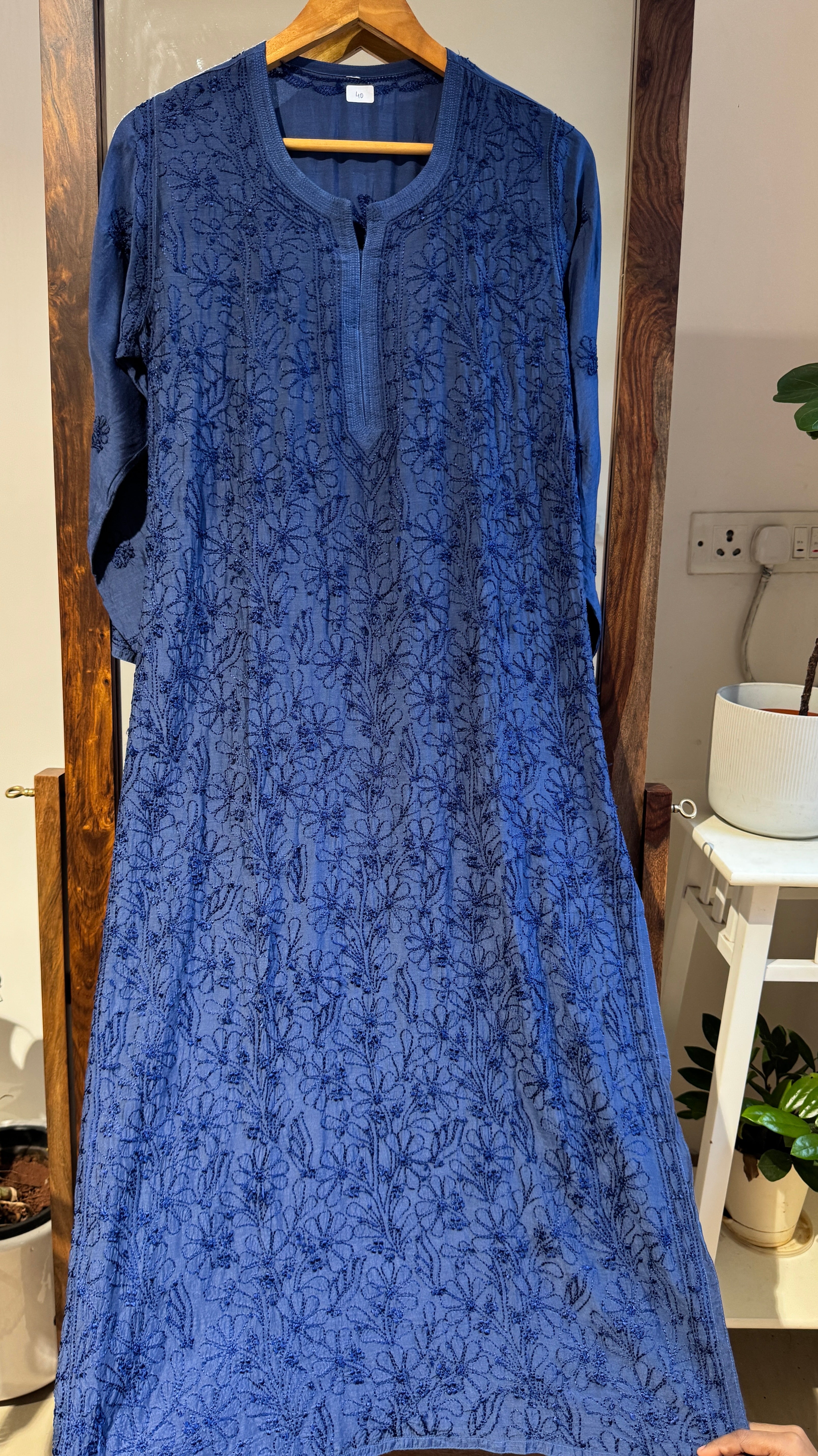 Muslin Chikankari Kurti - Dark Blue - BERRY Collection