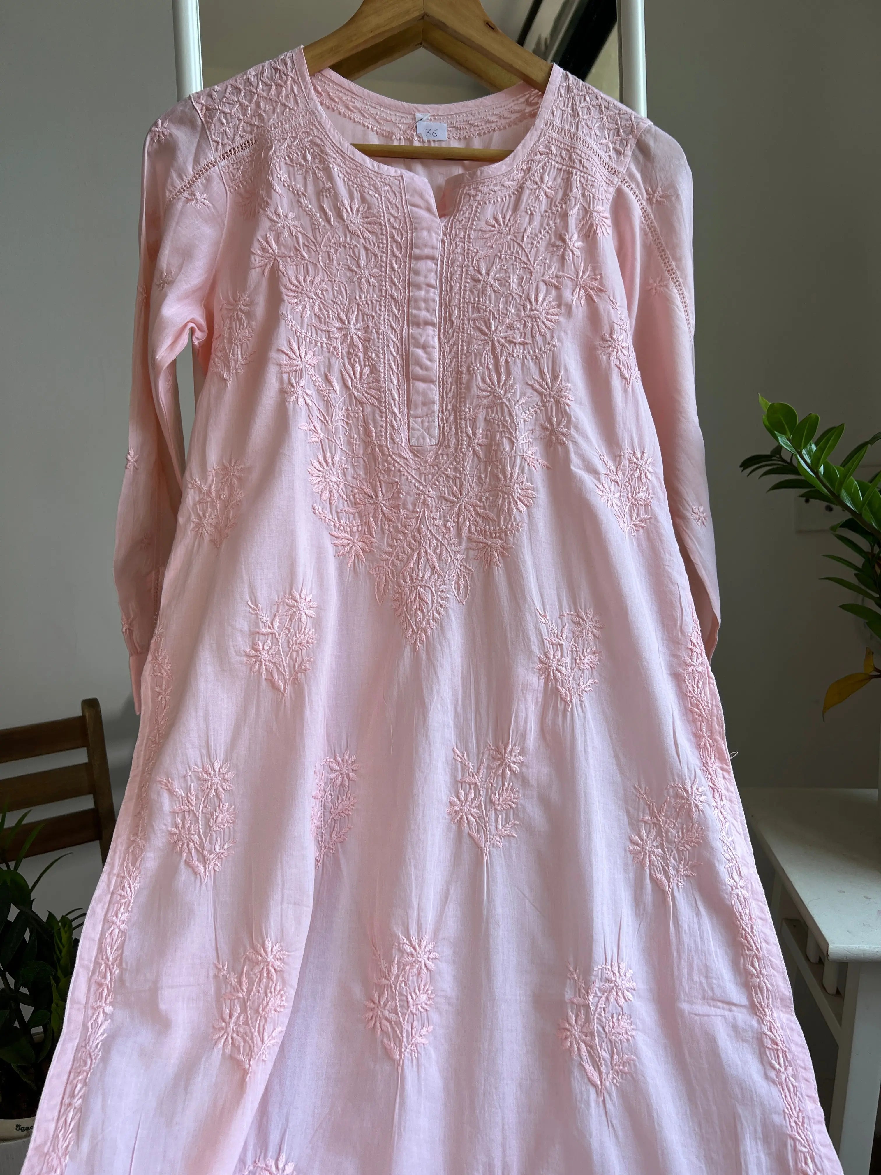 Mul Cotton Peach Chikankari Kurti - Saaz Collection ARIAA CHIKANKARI