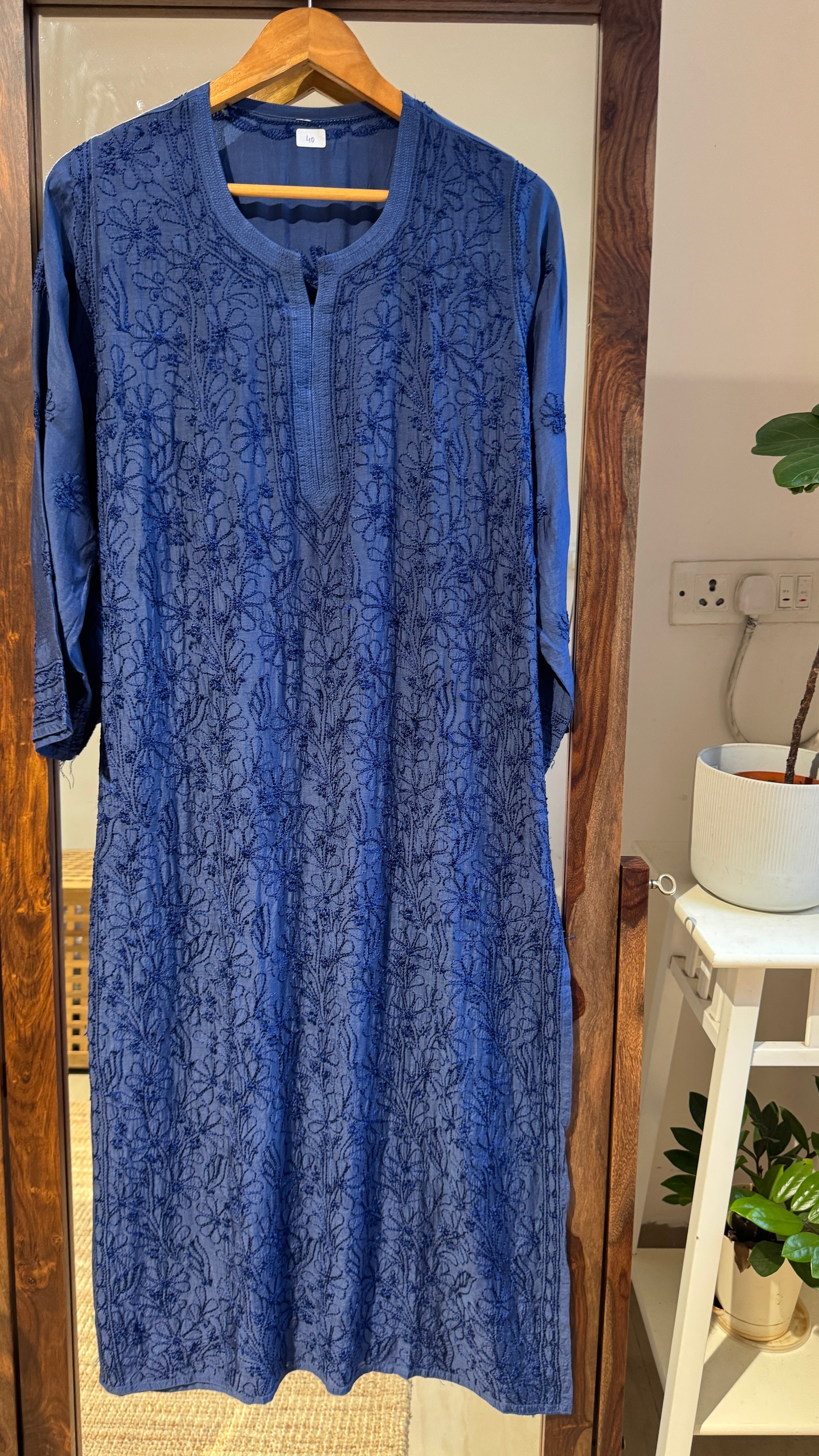 Muslin Chikankari Kurti - Dark Blue - BERRY Collection