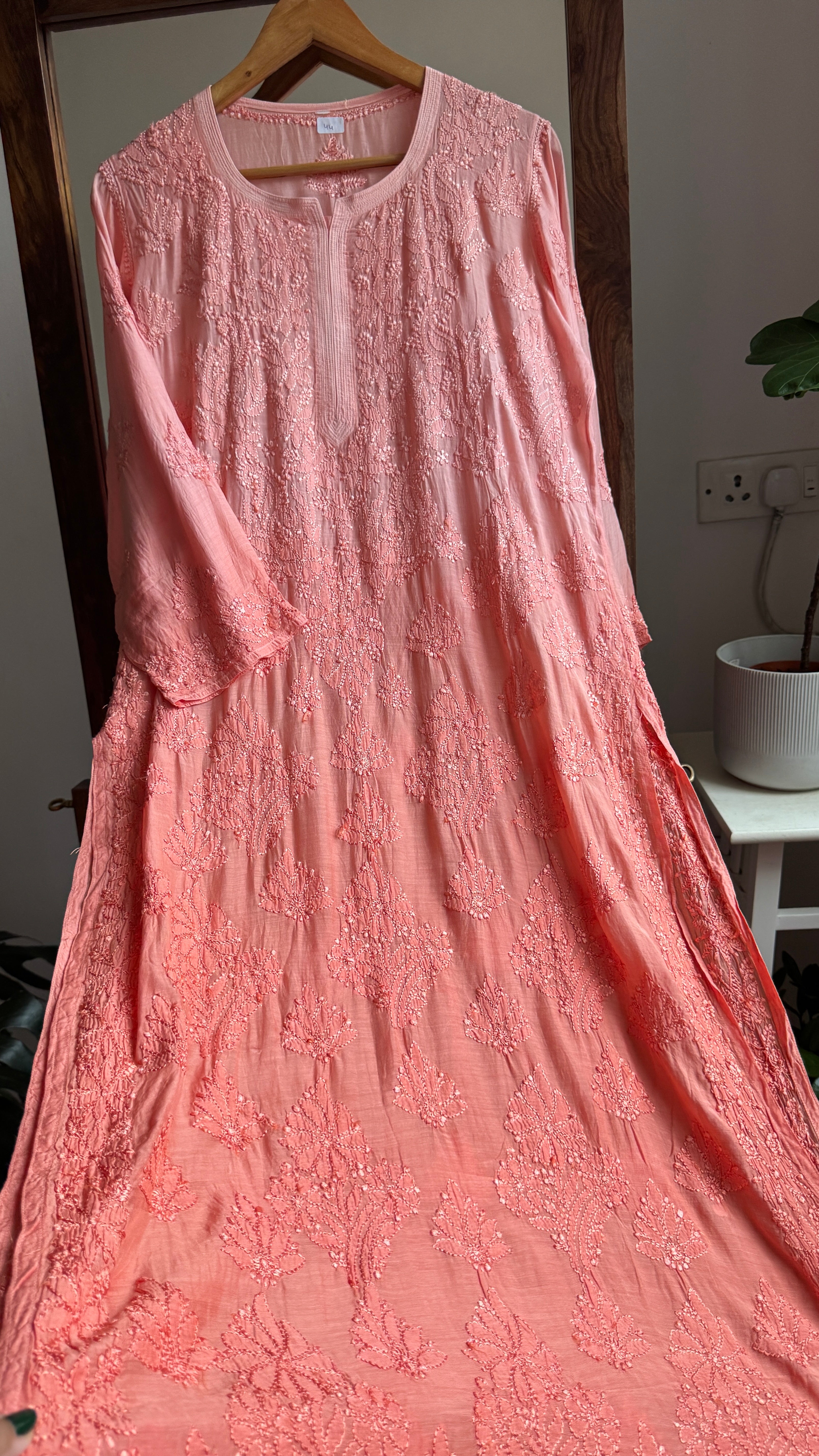 Muslin Chikankari Kurti - Peach Ombre - BERRY Collection
