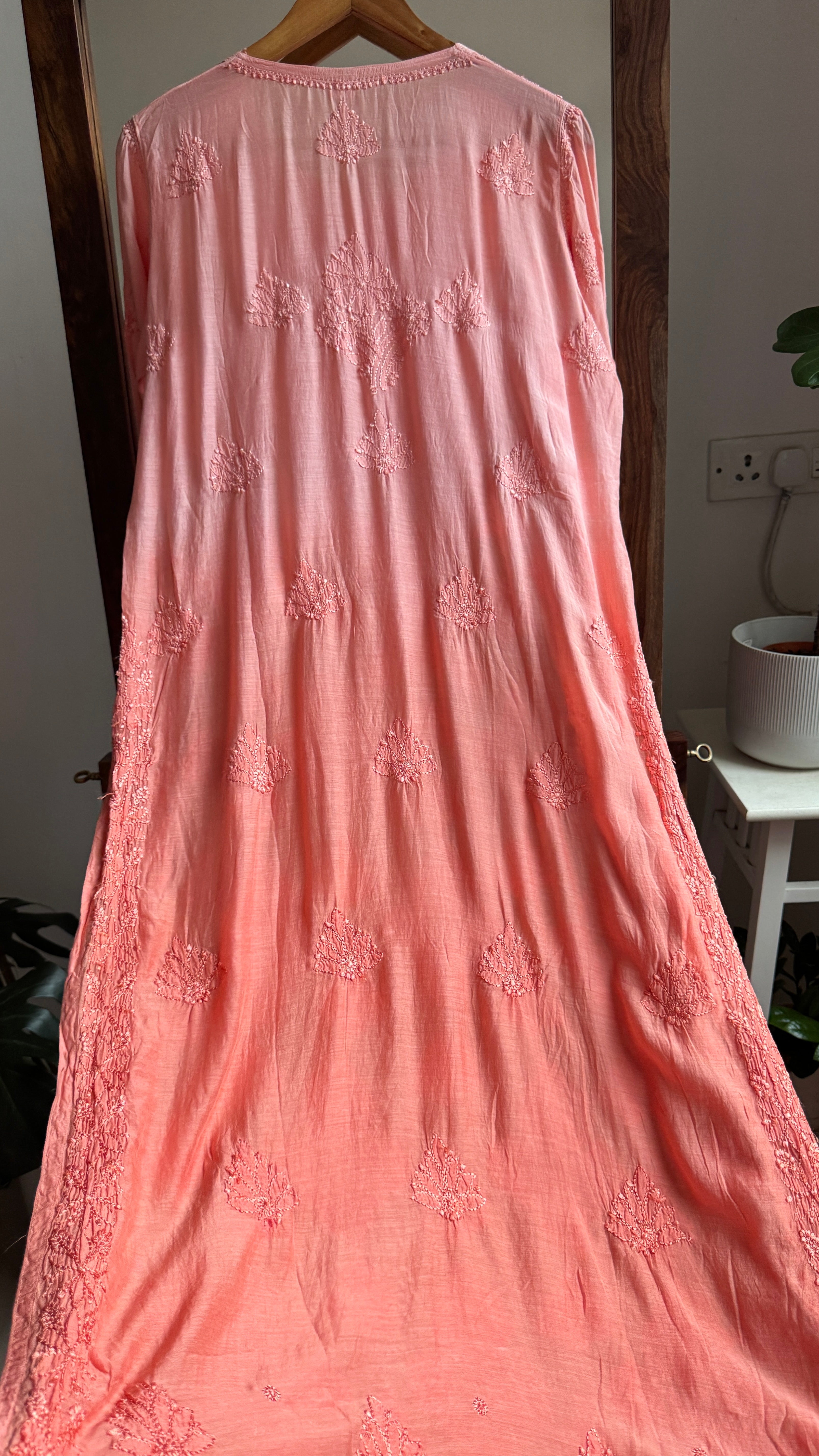 Muslin Chikankari Kurti - Peach Ombre - BERRY Collection