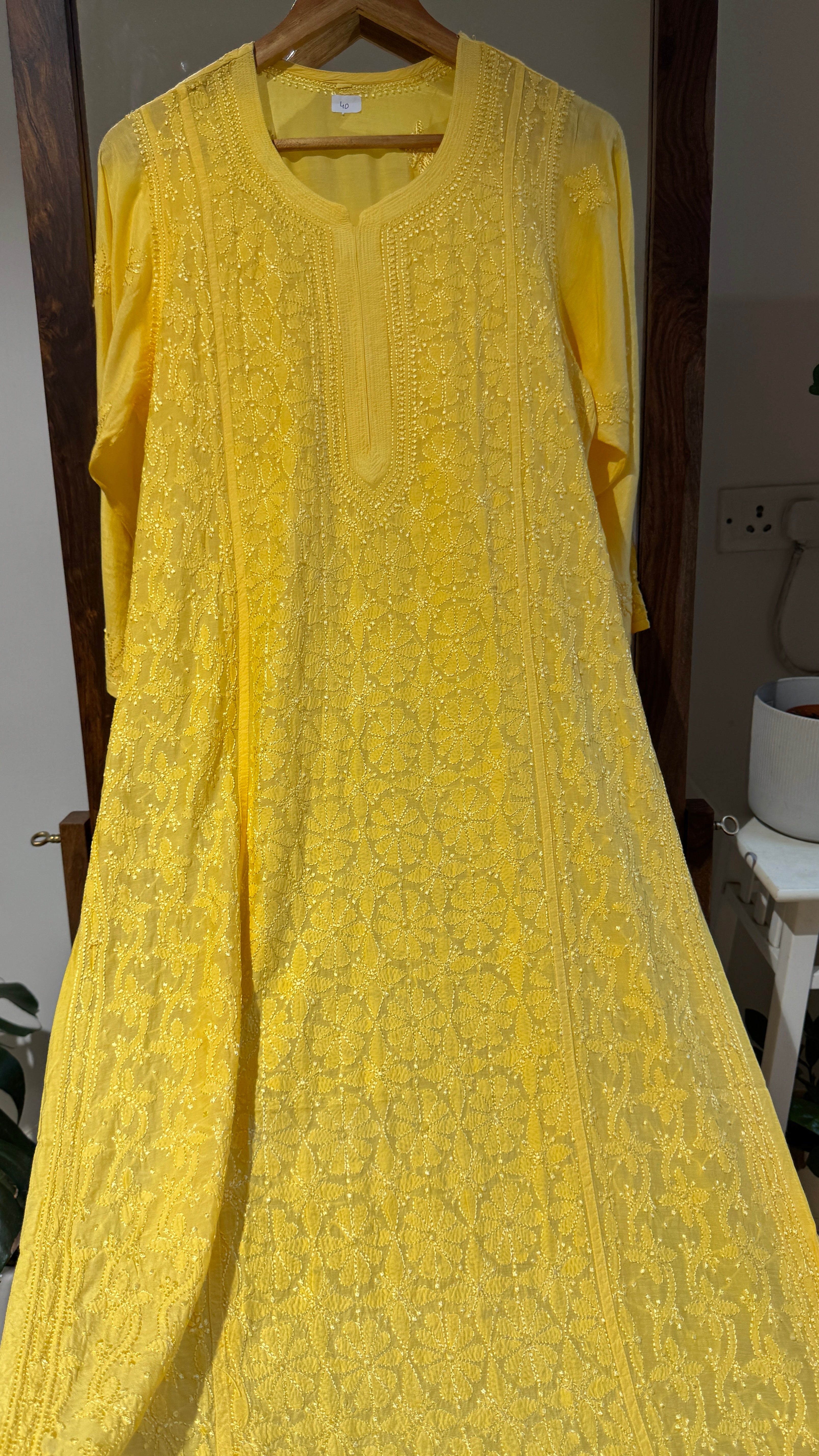 Muslin Chikankari Kurti - Yellow - BERRY Collection