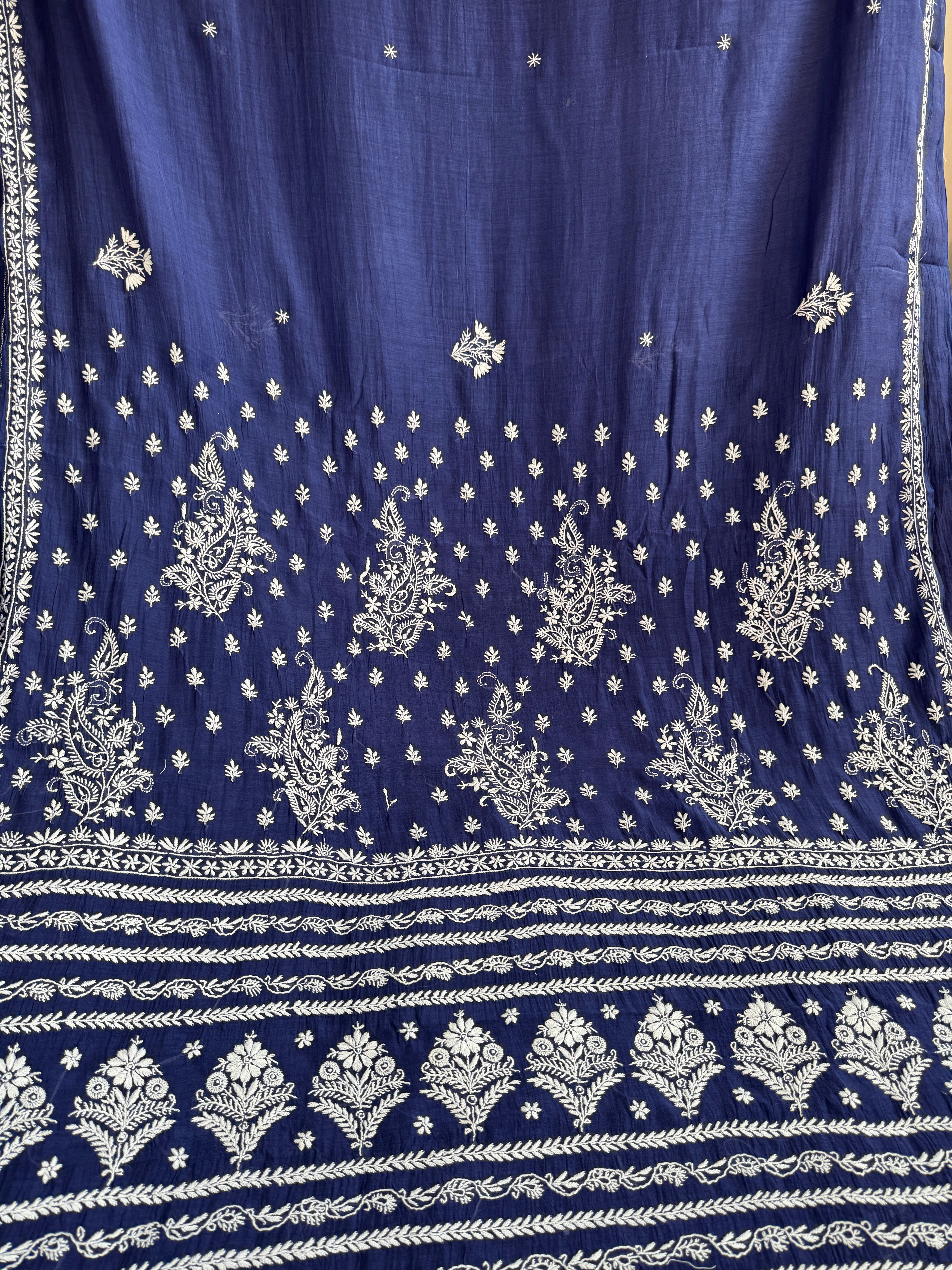 Pure Mul Chanderi Chikankari saree in Blue