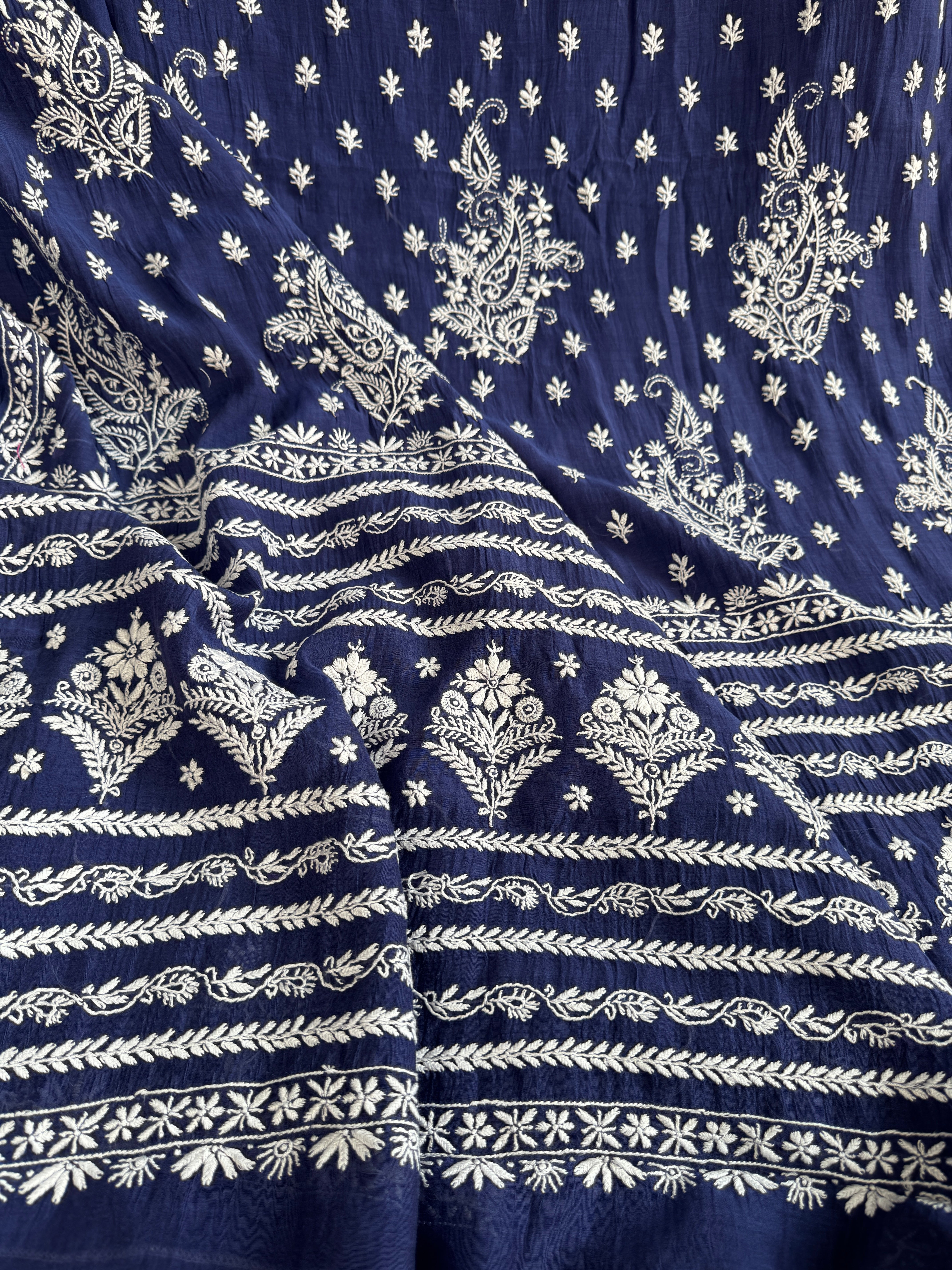 Pure Mul Chanderi Chikankari saree in Blue